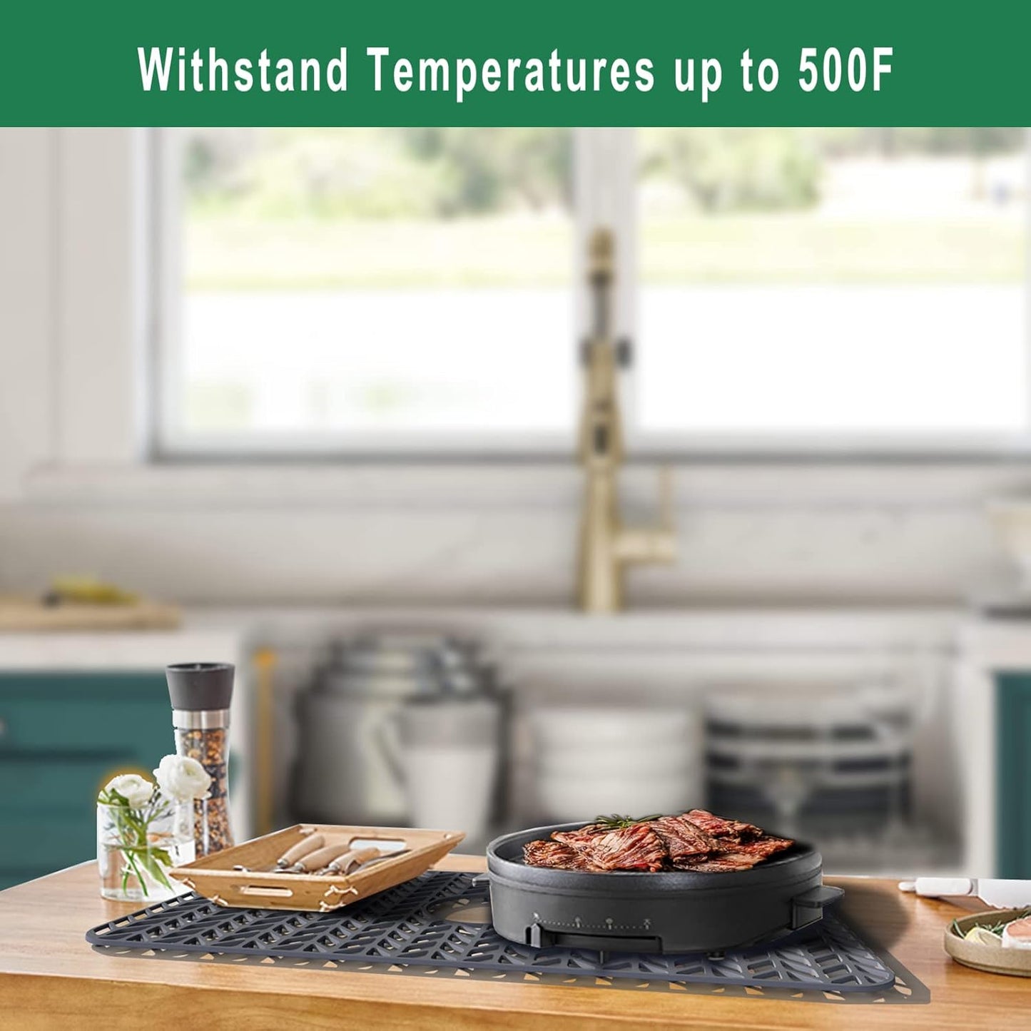 Silicone Protectors for Kitchen Sink, GUUKIN 26''x 14'' Sink Mat Grid for Bottom of Farmhouse Stainless Steel Porcelain with Center Drain (Grey)