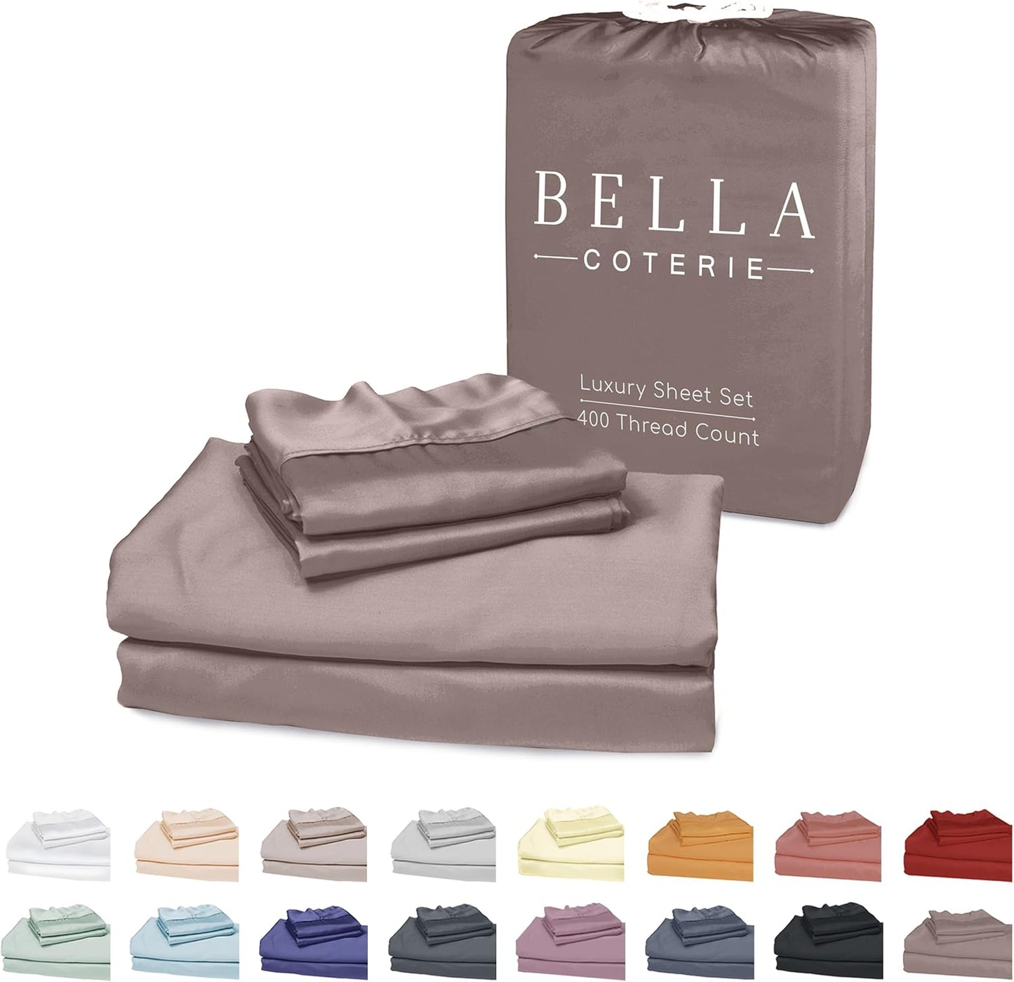 Bella Coterie Luxury Bamboo Viscose Queen Size Sheet Set | 100% Organically Grown | Ultra Soft | Cooling for Hot Sleepers | 18" Deep Pocket [Mocha]