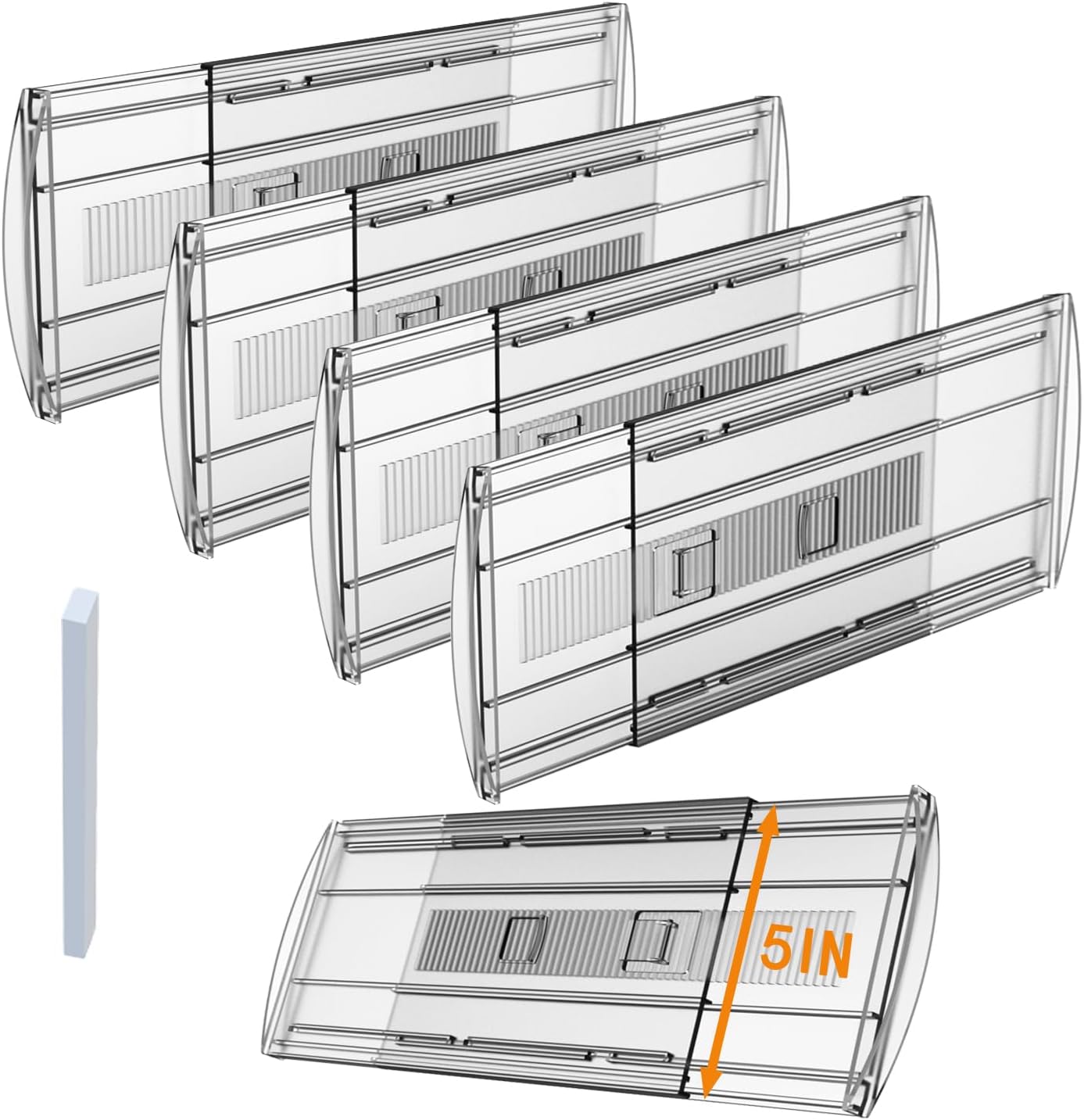 4 Pack Adjustable Drawer Dividers for Clothes,5" High Expandable From 13-22" Clear Drawer Organizers, PC Plastic Separators for Dresser/Bedroom/Bathroom/Kitchen/Office Storage
