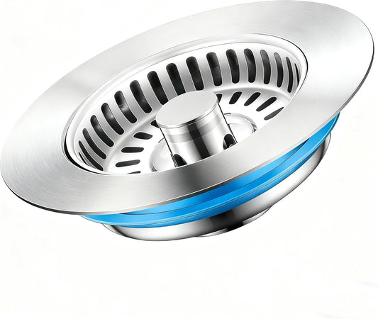 3-in-1 Kitchen Sink Drain Strainer Stopper,Stainless Steel Sink Stopper, Anti-Clogging Sink Food Catcher Basket,Universal Sink Protector Cover for Standard 3-1/2 Inch Drain