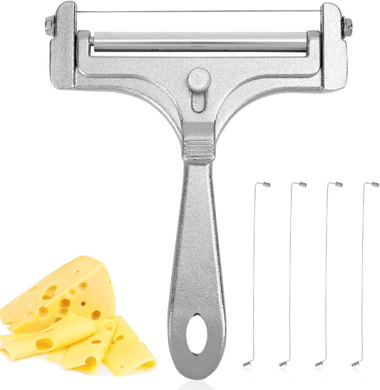Cheese Cutter, Stainless Steel Cheese Slicer with 4pcs Extra Wires Adjustable Handheld Butter Block Cutter for Cheddar Gruyere Mozzarella Kitchen Slicing Tools