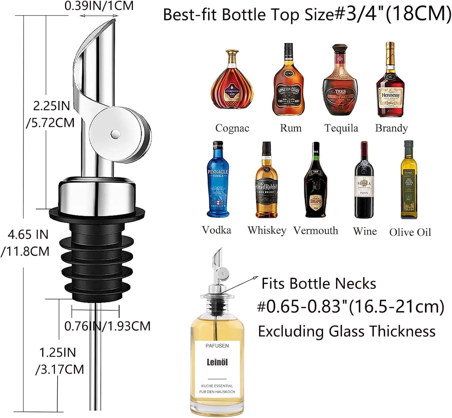 Pafusen 2 Pack Liquor Pour Spout, Auto Flip Olive Oil Dispenser Spout, Pour Spout for Liquor Bottles, Olive Oil Spout, Bottle Pourers for Alcohol Wine Syrup Home Bar Accessories Silver