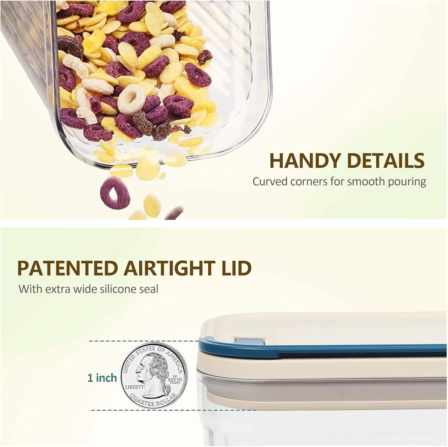 Flip-Lock Airtight Food Storage Containers 6-PC (0.6 Qt*2+1.6 Qt*3+3.4 Qt),Leakproof Ring Seal Top,Anti-Slip Pantry Canister for Flour Sugar,Coffee,Dog Food Treat,Rectangle White