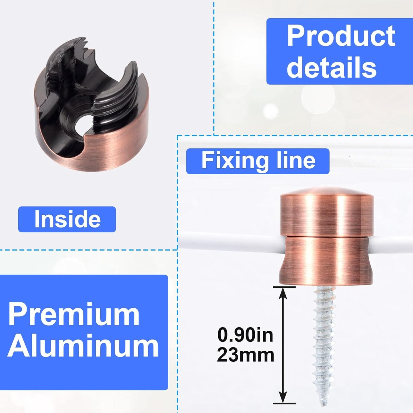 3 Sets Charger Holders for Cords, Red Bronze Color Adjustable Cable Anchor Holders, Adhesive Metal Cord Clips, Cable Management Wire Organizers for Desk, Office, Nightstand