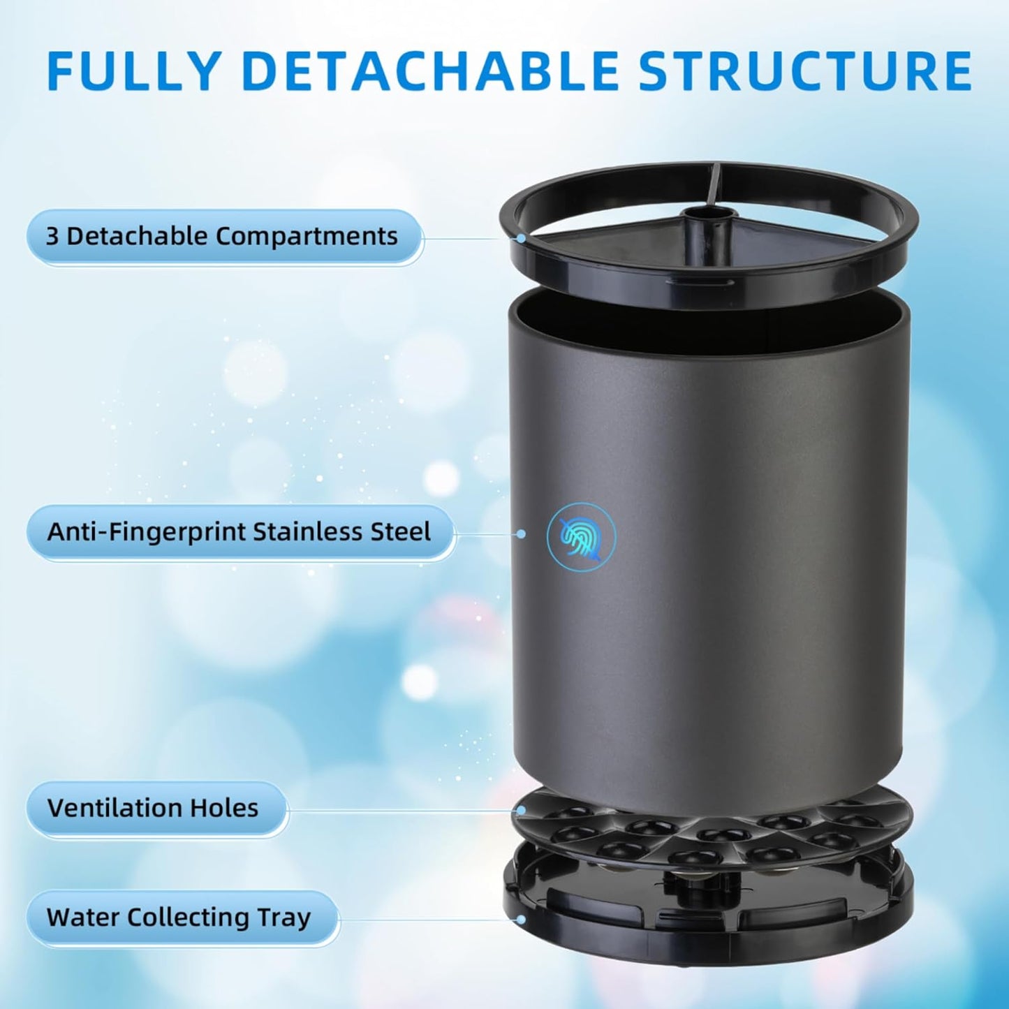 Kitchen Utensil Holder Extra Large 360°Rotating For Counter Organizer Stainless Steel Storage Cooking Silverware Caddy 3 Compartment Flatware Spoon Spatula Tool Cutlery Container(Grey)