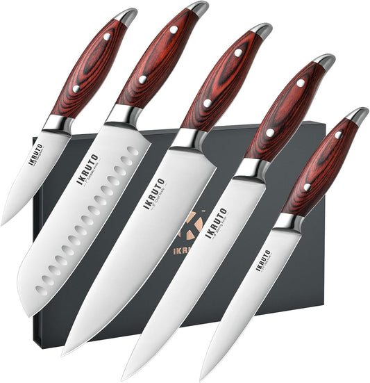 5-Piece kitchen knife set - Ultra-Sharp High Carbon Stainless Steel Blades with Ergonomic Pakkawood Handles, Professional Kitchen Knives Sets, Elegant Gift Box Packaging