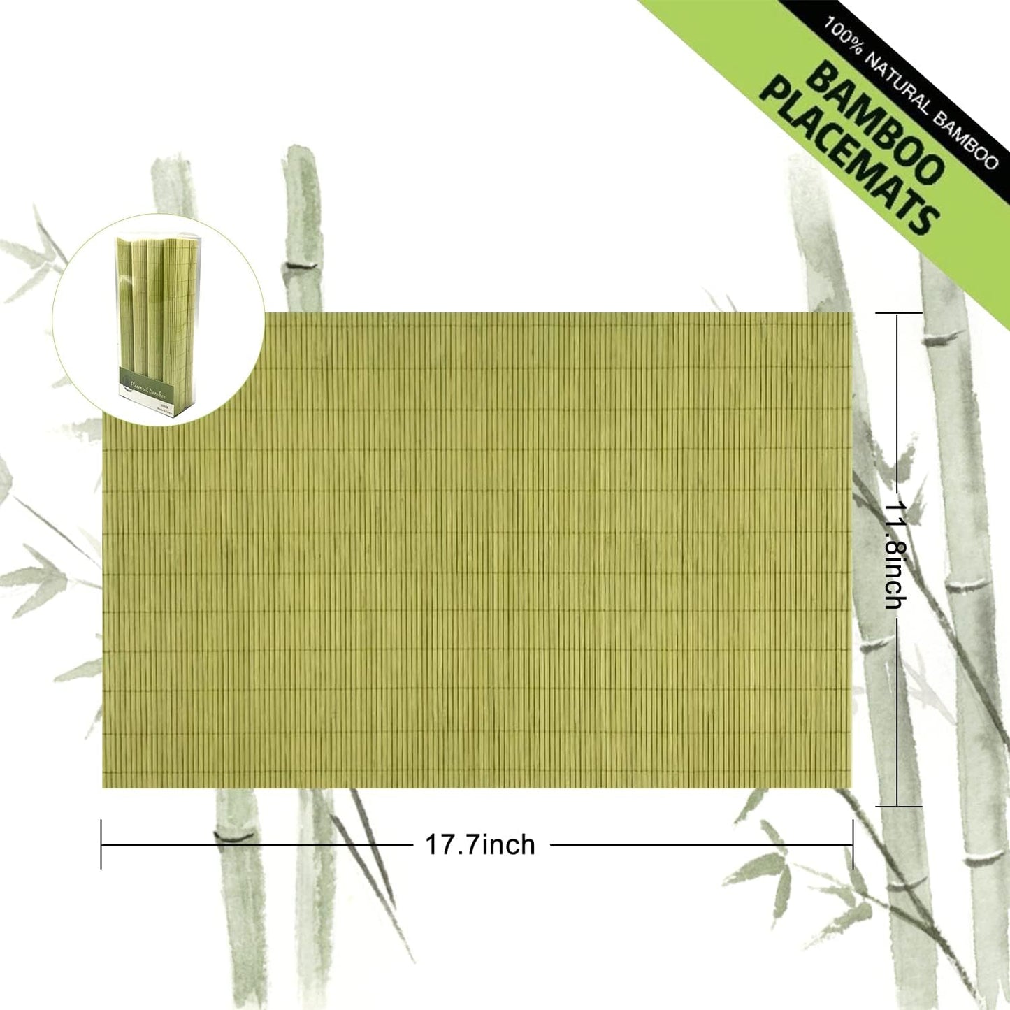 ANDSTAR Set of 8 Pcs Bamboo Placemats Sushi Rolling Mat Japanese Style Natural Anti-Slip Bamboo Placemats Washable Heat-Resistant Table Mats for Dining Room and Kitchen（Green）