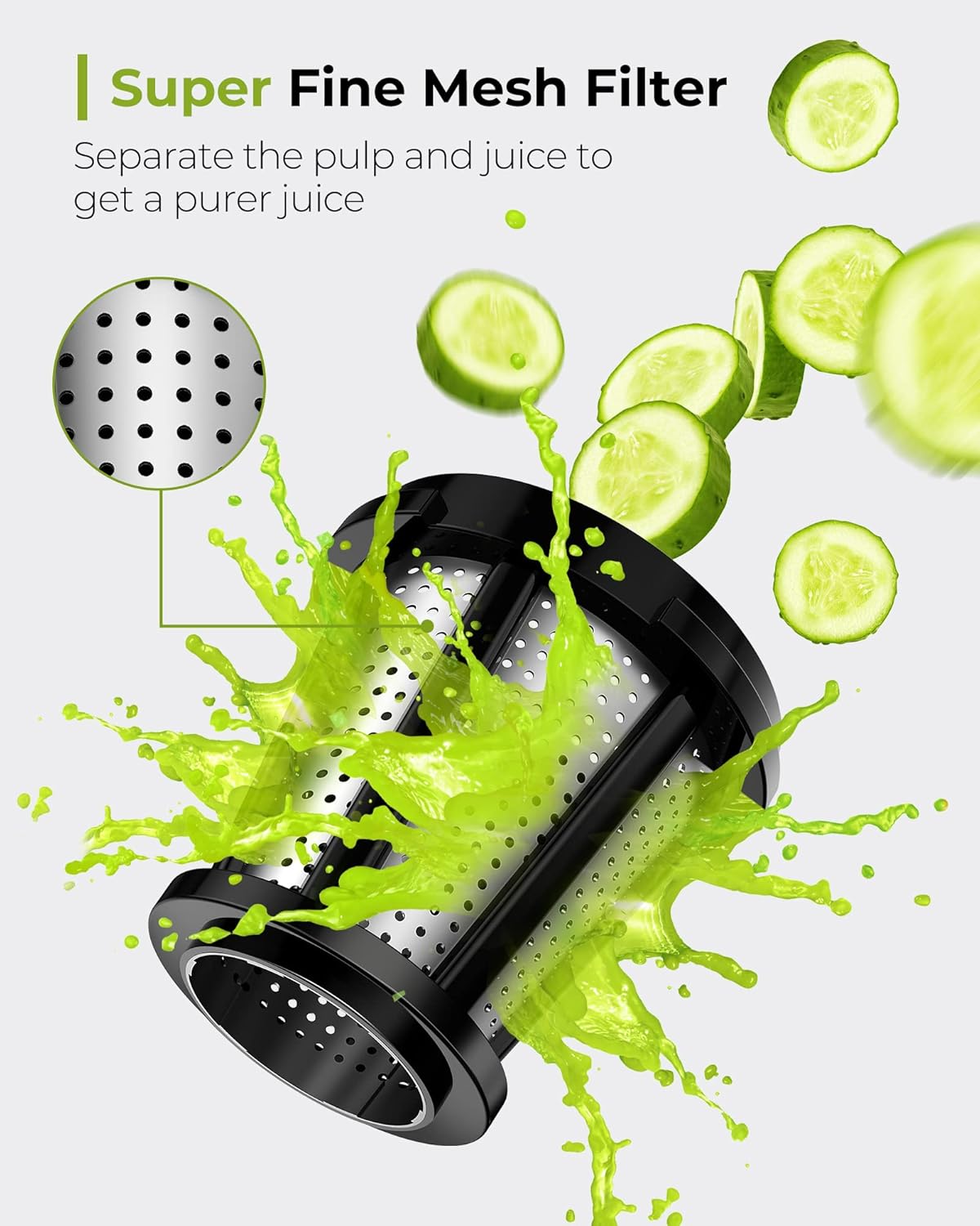 Jocuu Slow Masticating Juicer with 2-Speed Modes - Cold Press Juicer Machine - Quiet Motor & Reverse Function - Easy to Clean Juicer Extractor - Juice Recipes for Fruits & Vegetables (Black)
