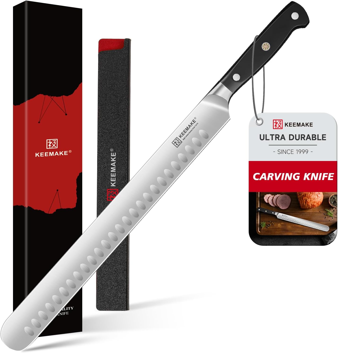 KEEMAKE Brisket Knife, 12" Carving Knife for Meat, Razor Sharp German Steel Kitchen Knives with Ergonomic Handle for BBQ Roasts Ribs Turkey Ham