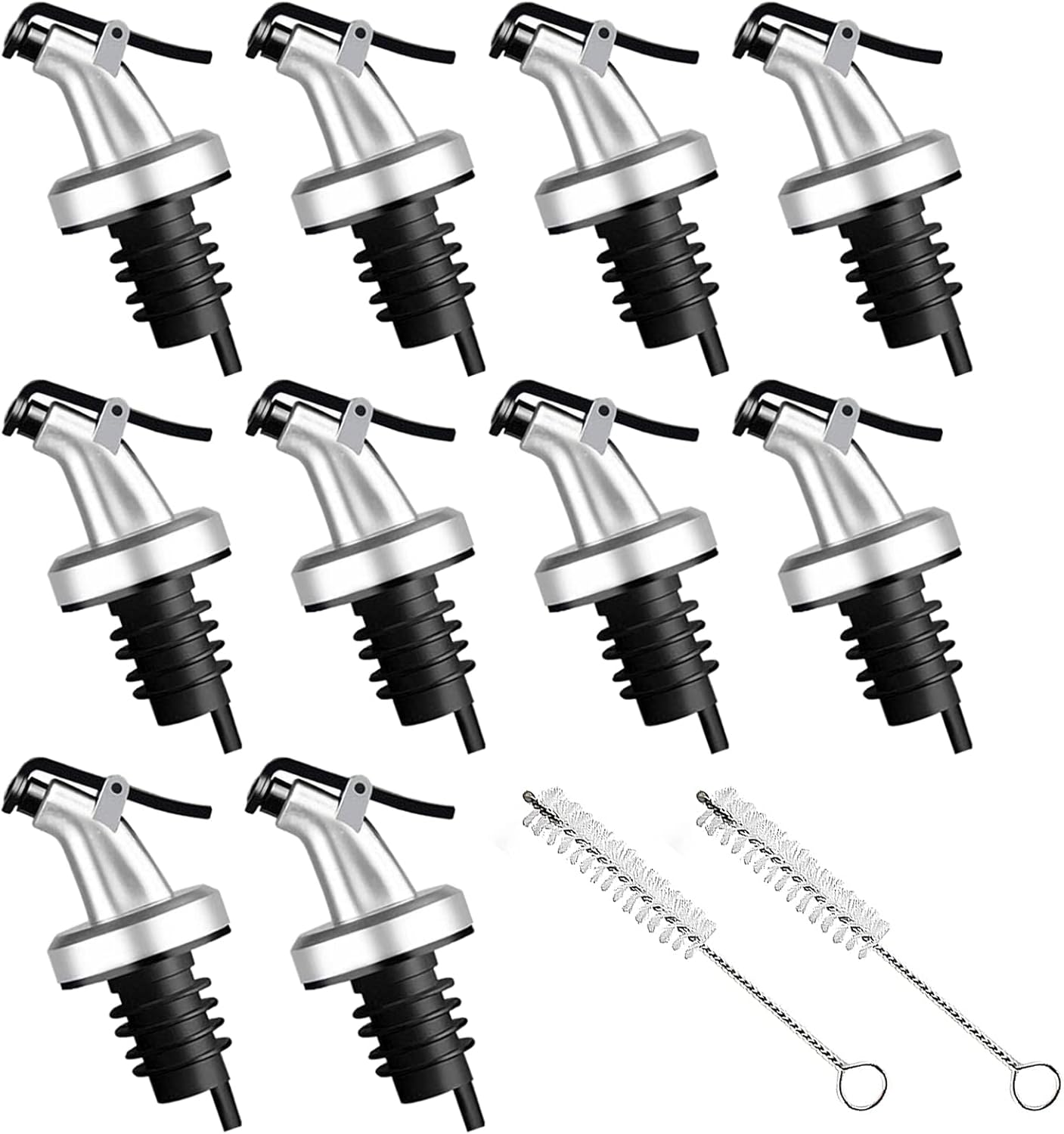 10 Pack Oil Spouts, Olive Oil Vinegar Bottle Stopper Dispenser with Tube Brush, Leakproof Bottle Spouts for Salad, Sauce, Soy, Etc
