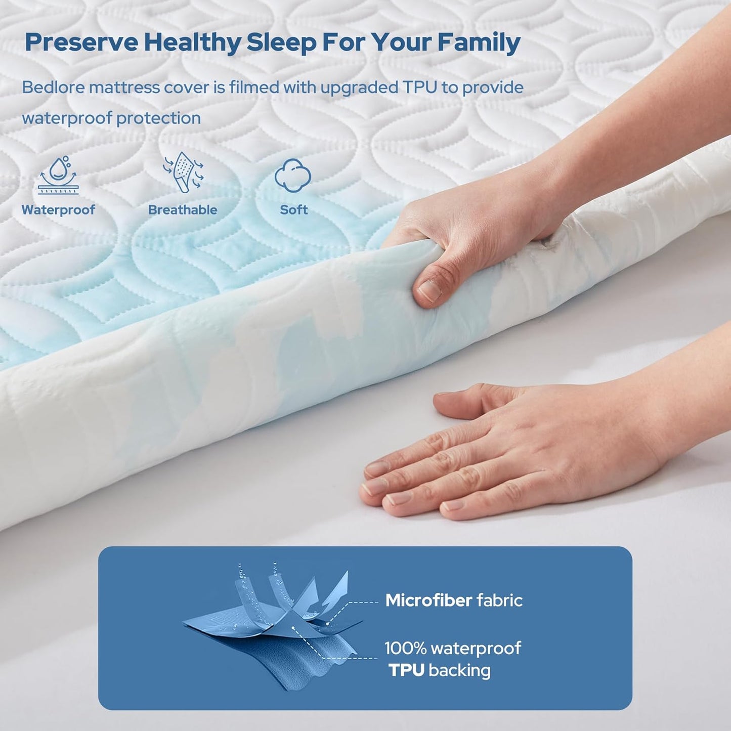 BEDLORE Waterproof Mattress Protector, Twin XL Size Mattress Pad with Deep Pocket 6"-15" Depth, Soft Breathable Bed Mattress Cover for Bedroom, College Dorm (White)