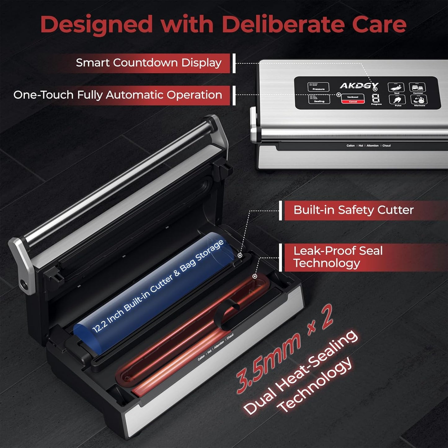 95Kpa Liquid Vacuum Sealer Machine, Full Automatic Food Sealer for Dry/Liquid/Moist Foods | Strong Suction | Digital Timer | One-Touch Operation | Built-in Cutter & Bag Storage | Removable Drip Tray