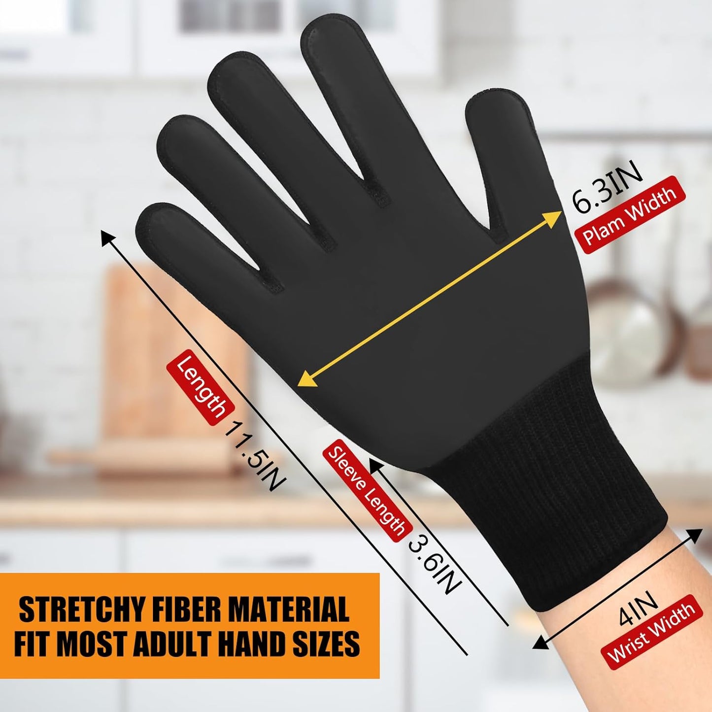 BBQ Gloves, Oven Gloves, 1472°F Extreme Heat Resistant Barbecue Gloves, Silicone Non-Slip Oven Mitts, Kitchen Gloves for Cooking, Grilling, and Baking (Black)