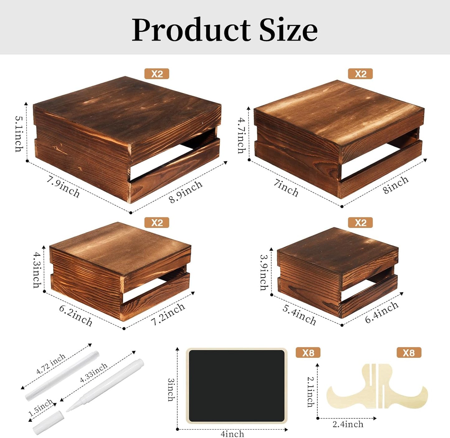 8 Pcs Buffet Risers with Mini Signs, Rustic Wood Cake Stands, Food Risers for Buffet Table, Dessert Display Stand, Wood Crates, Rustic Cake Stand for Party, Wedding, Birthday, Baby Shower, 4 Sizes