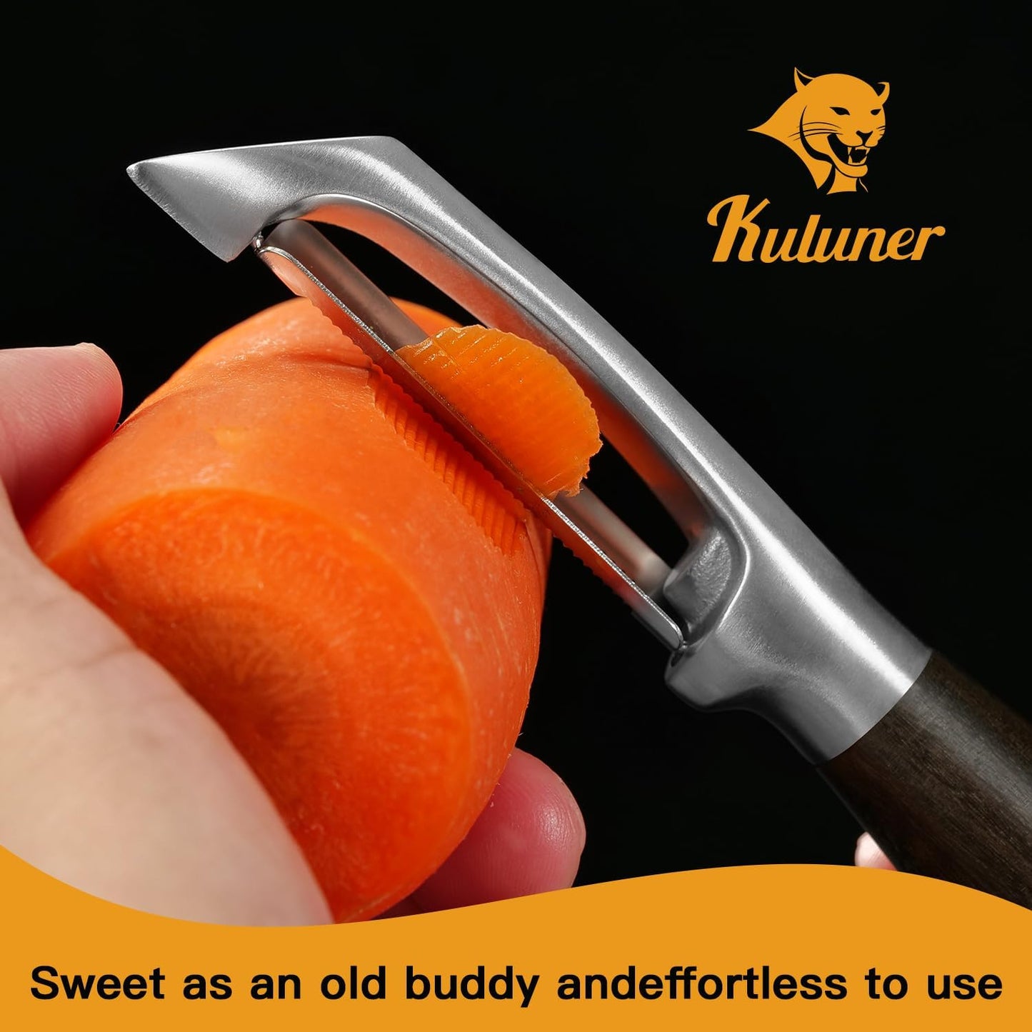 Serrated Blade Premium I Type 304 Stainless Steel Multifunctional Kitchen Peeler Real Wood Handle Ultra Sharp Blade Vegetable Potato Apple（Agarwood）