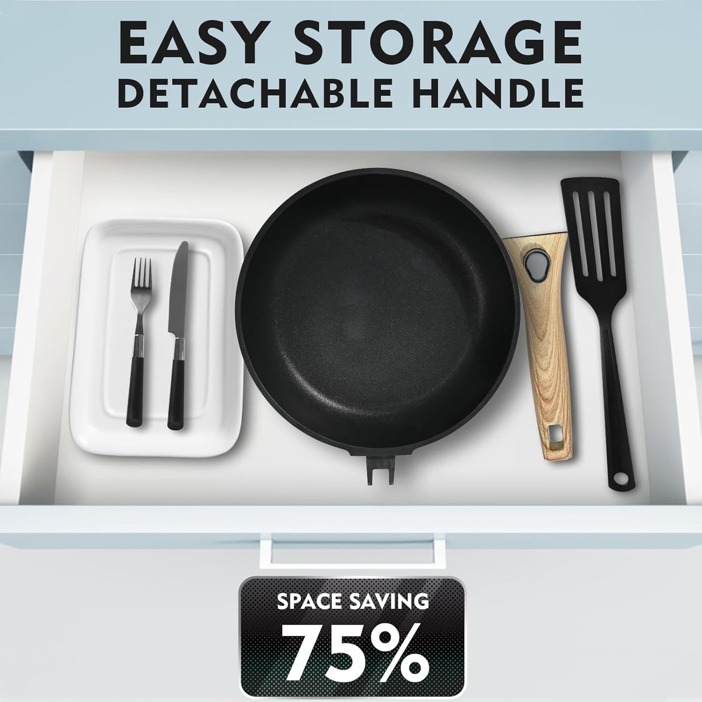 9.5 Inch Non Stick Skillet With Removable Handle, Frying Pan Non Stick Detachable Handle, Oven and Dishwasher Safe Omelette Pan, Egg Frying Pans Cooking Pan For All Cooktops (Granite, Round)