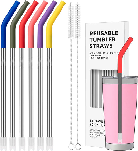 20 oz Straight Metal Straws with Silicone Tip for 20 oz Tumbler, Stainless Steel Reusable Drinking Metal Straw for YETI, STANLEY, US Acrylio, BJPKPK, Simple Modern and so on