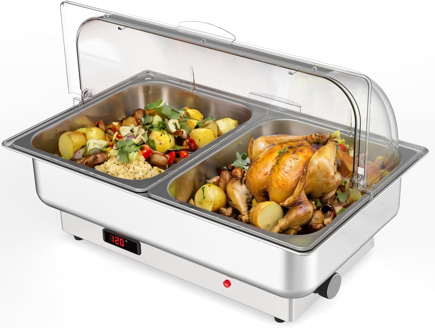 Chafing Dish Electric Buffet Set,2 x 4.5QT Half-Size Stainless Steel Food Servers and Warmers with Temperature Control for Wedding and Parties