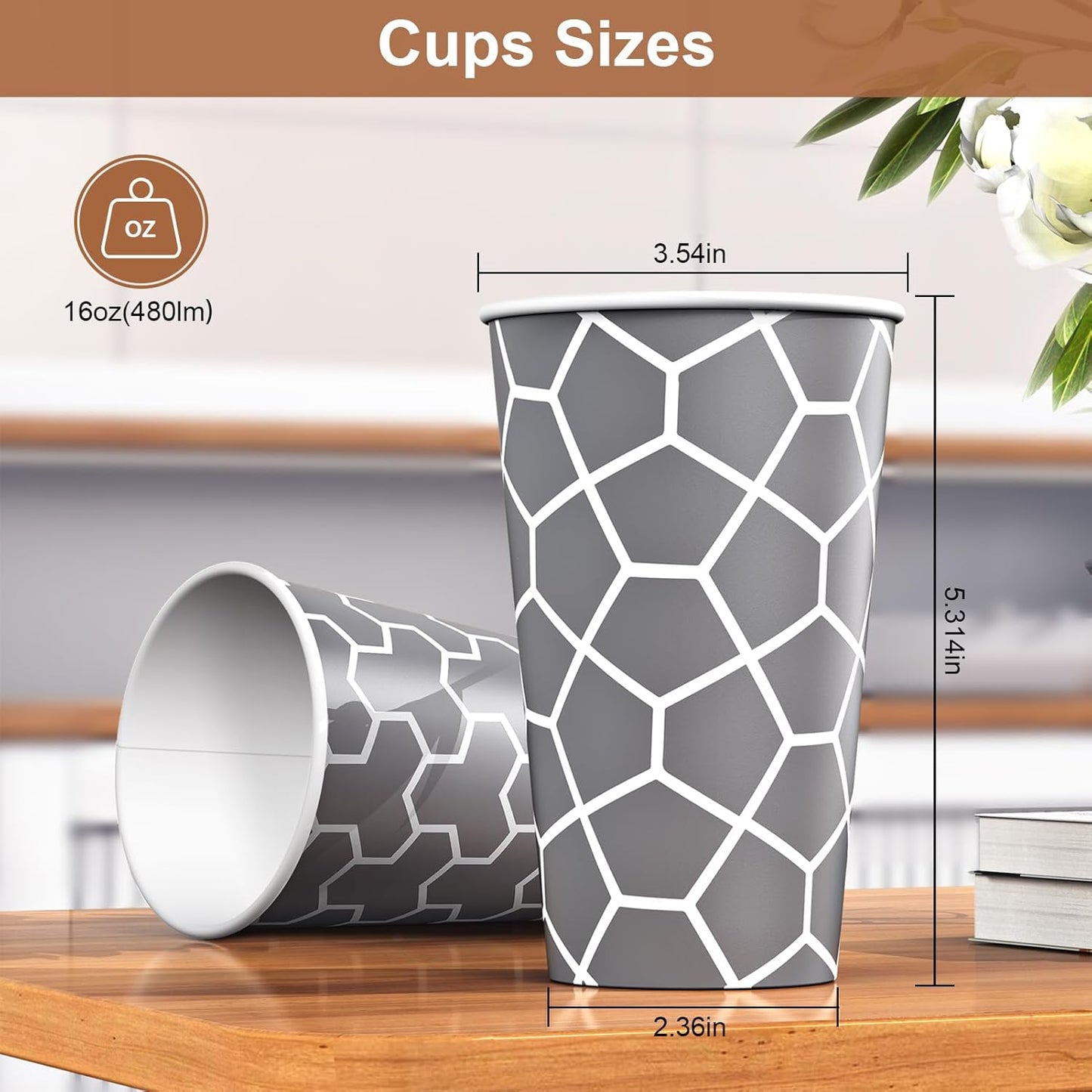 16 oz Coffee Cups 180 Pack, Disposable Coffee Cups Hot Paper Cups 16 oz, Insulated Paper Coffee Cup for Hot Cold Drinks