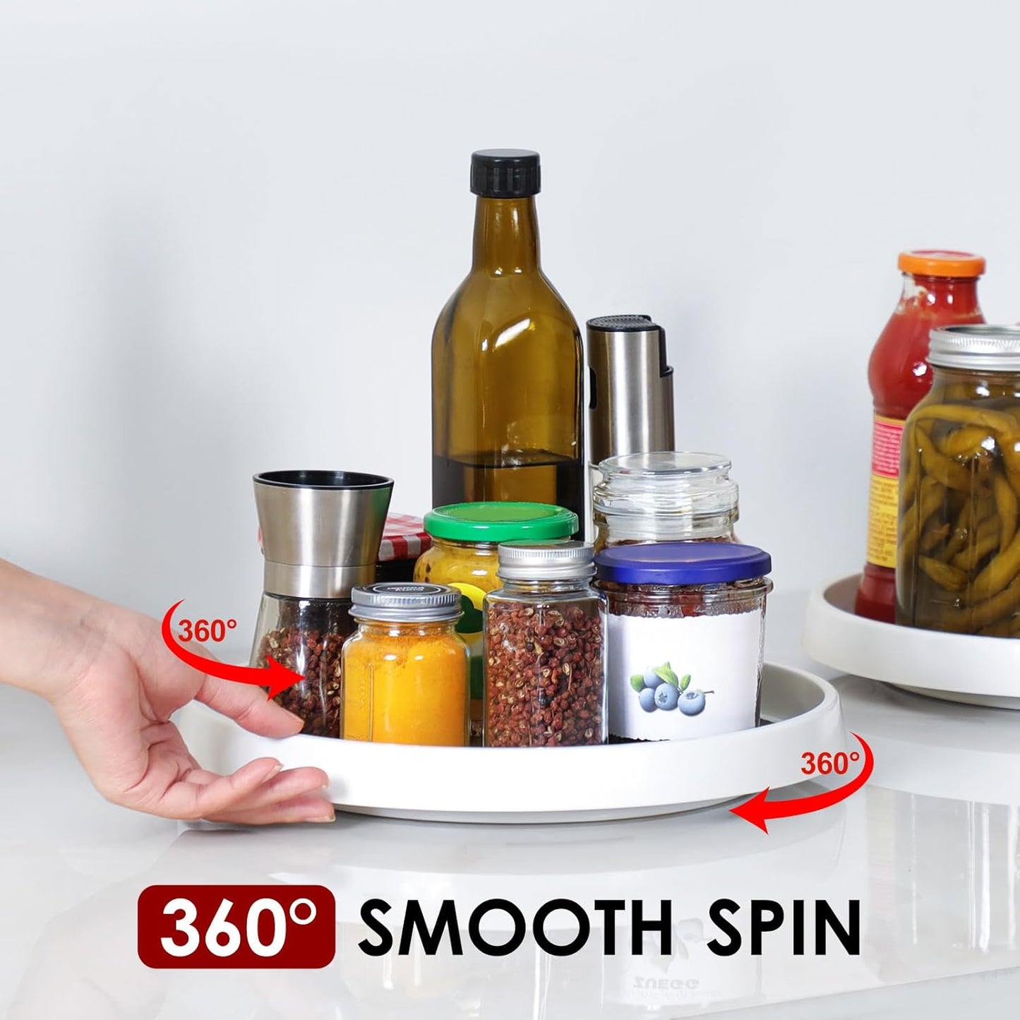 2 Set, 10 Inch Non-Skid Lazy Susan Organizers - Turntable Rack for Cabinet, Pantry Organization and Storage, Kitchen, Fridge, Bathroom Makeup Vanity Countertop, Under Sink Organizing, Spice Rack