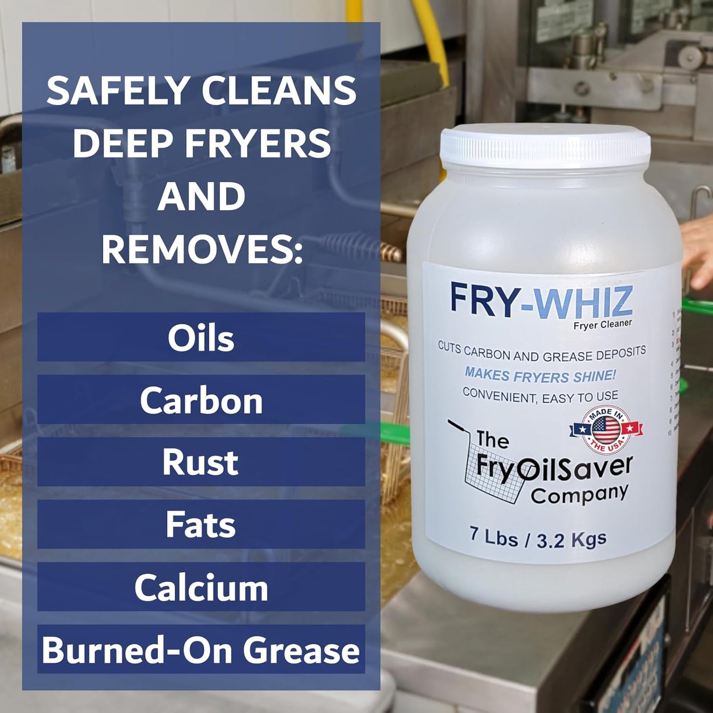 Fry-Whiz Deep Fryer Cleaner, Deep Fryer w/Basket Cleaner, Fryers Boil Out Powder for Cleaning Commercial Fryers, Removes Carbon, Grease, Food Stain, Rust, Cleaning Supplies for Food Service(1-Gallon)