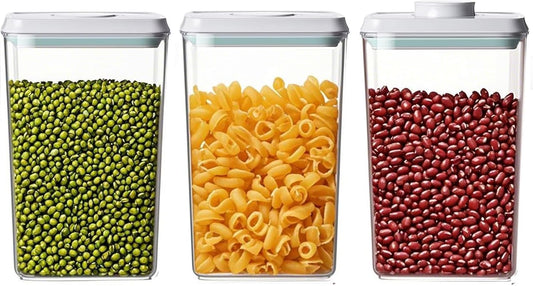 Airtight Food Storage Containers with Lids Airtight Pop Up Containers with Labels Pasta Organizer for Kitchen Pantry Cereal Snack Flour Sugar Coffee, 2700ml / 2.85qt