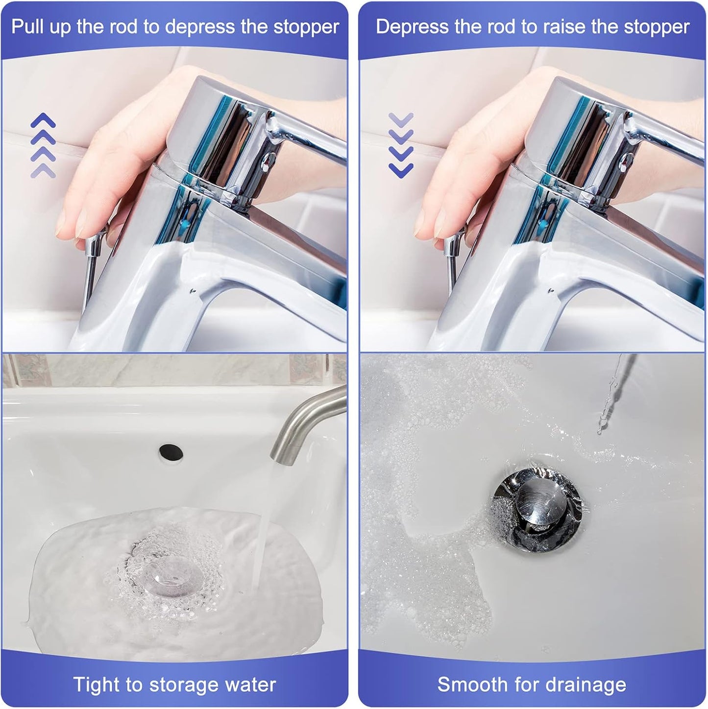 Enhon Pop up Stoppers Compatible with Moen Drain Components, Chrome Bathroom Sink Drain Plunger, 4-7/8 Tall, 1-1/4 Cap Dia, with 1 Mounting Hole and Gasket Seal, Replacement for 88994 (6 Pack)
