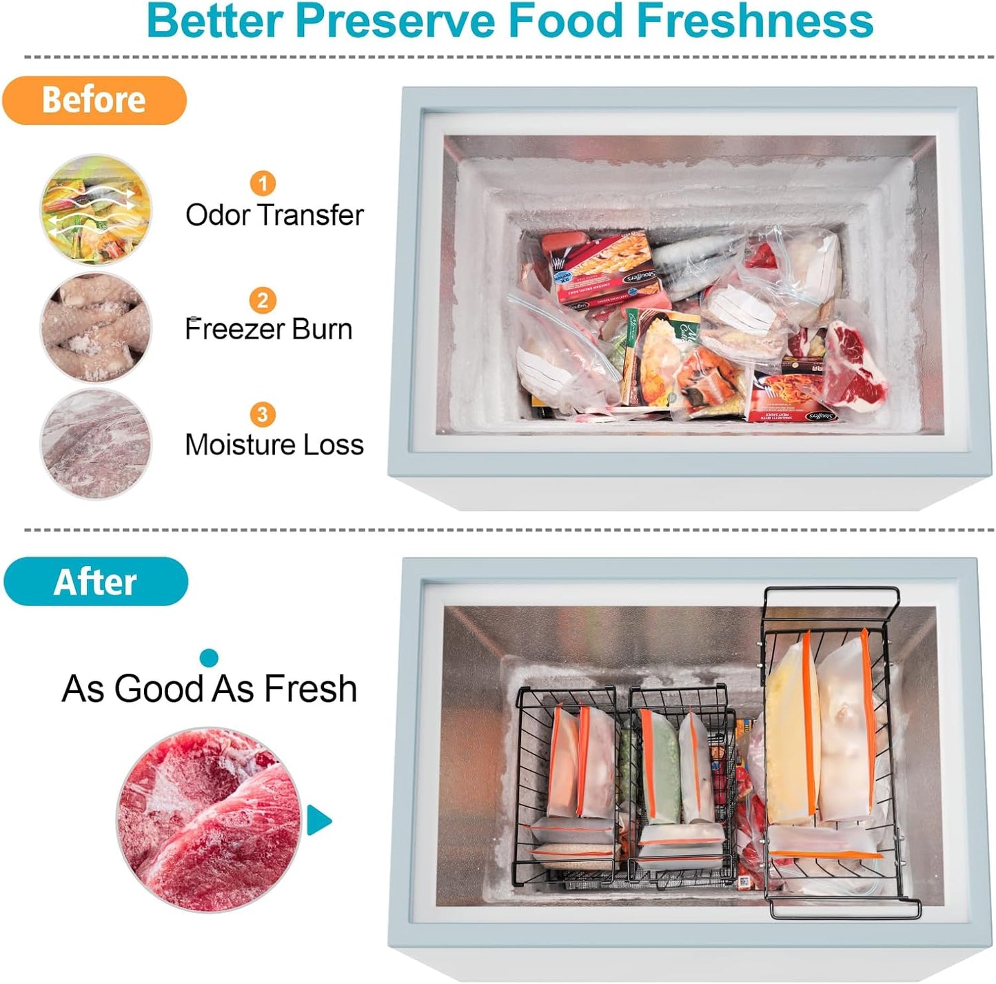 iSPECLE 10 Pack Freezer Bags - 3 Pack Gallon Bags 4 Pack Sandwich Bags 3 Pack Snack Bags BPA-Free Reusable Freezer Bags with Stand-Up Bottom and Label, Leakproof to Keep Frozen Food Fresh, Orange