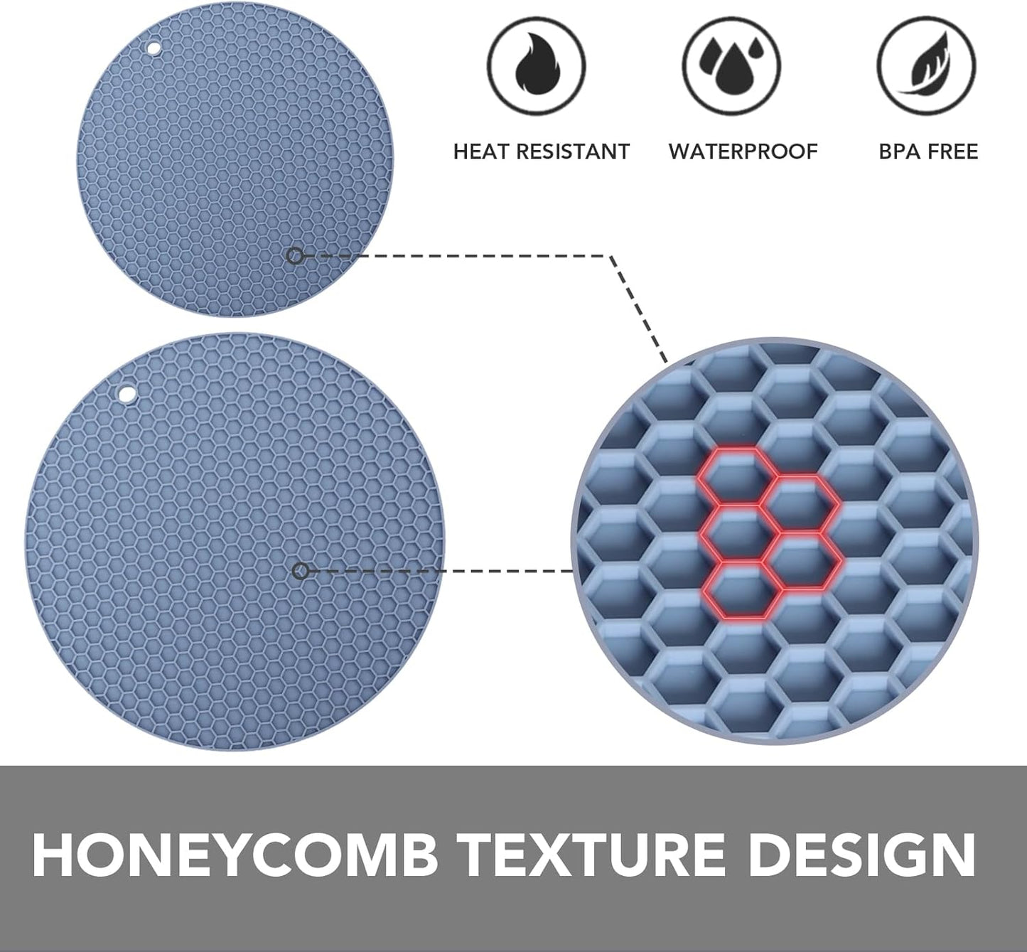 Joyhalo Trivets for Hot Dishes - Hot Pads for Kitchen, Silicone Pot Holders for Hot Pots and Pans, Silicone Mats for Kitchen Countertops, Table, Flexible Easy to Wash and Dry, Blue