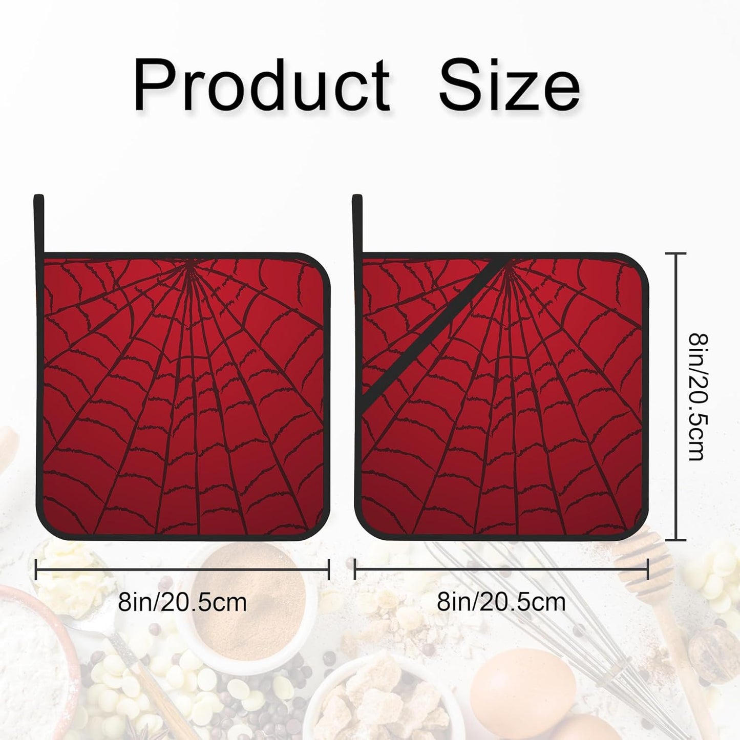 Pot Holder Set of 2,Spider Web Cool Red Black Kitchen Heat Resistant Potholder for BBQ Cooking Baking,Food Hot Pat for Women Men Kitchen Wear