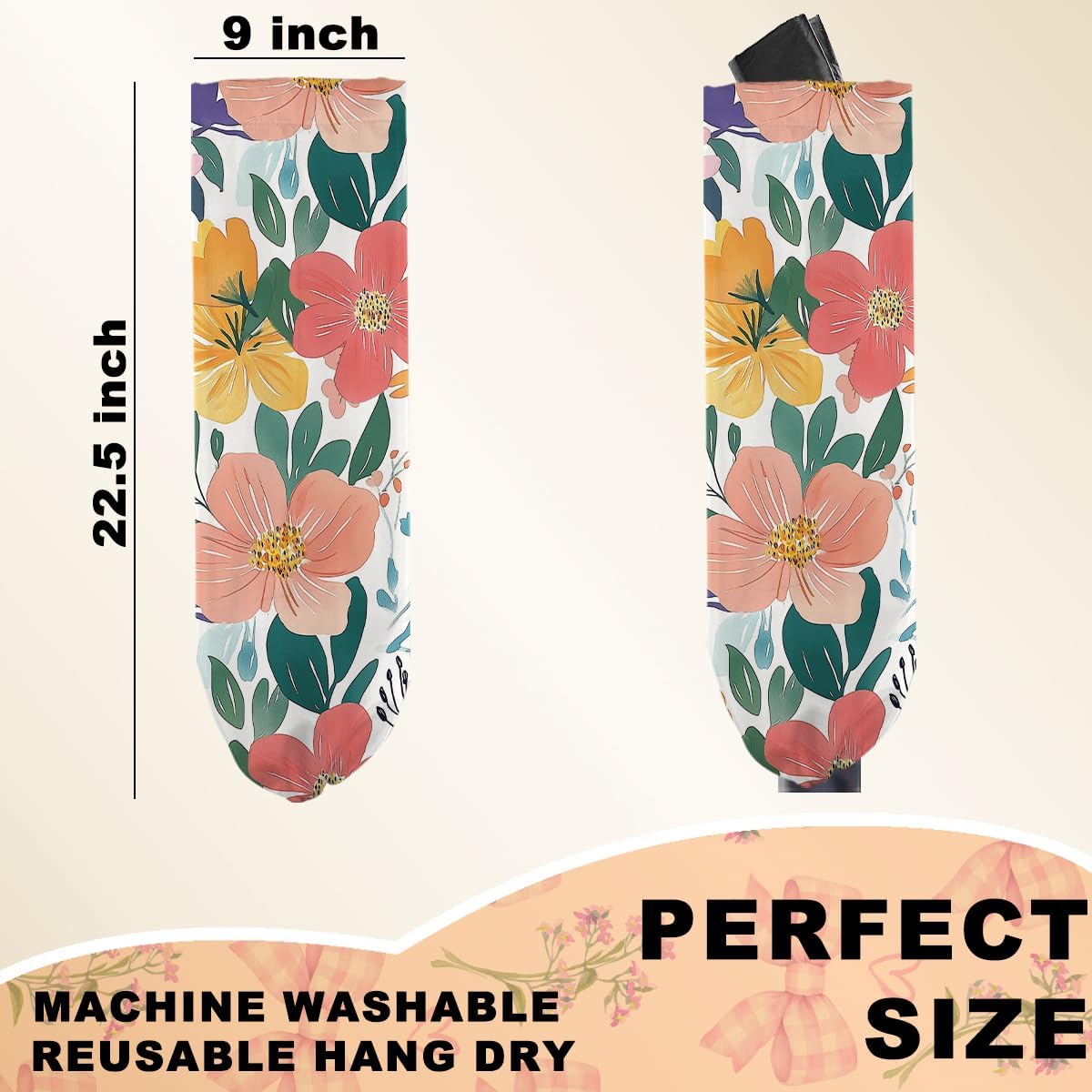 2Pcs Watercolor Flower Plastic Bag Holder, Wall Mount Grocery Bag Holder for Plastic Bags, Colorful Floral Reusable Grocery Bags Storage Dispenser for Home Kitchen Decor, Flower Gifts for Women Mom