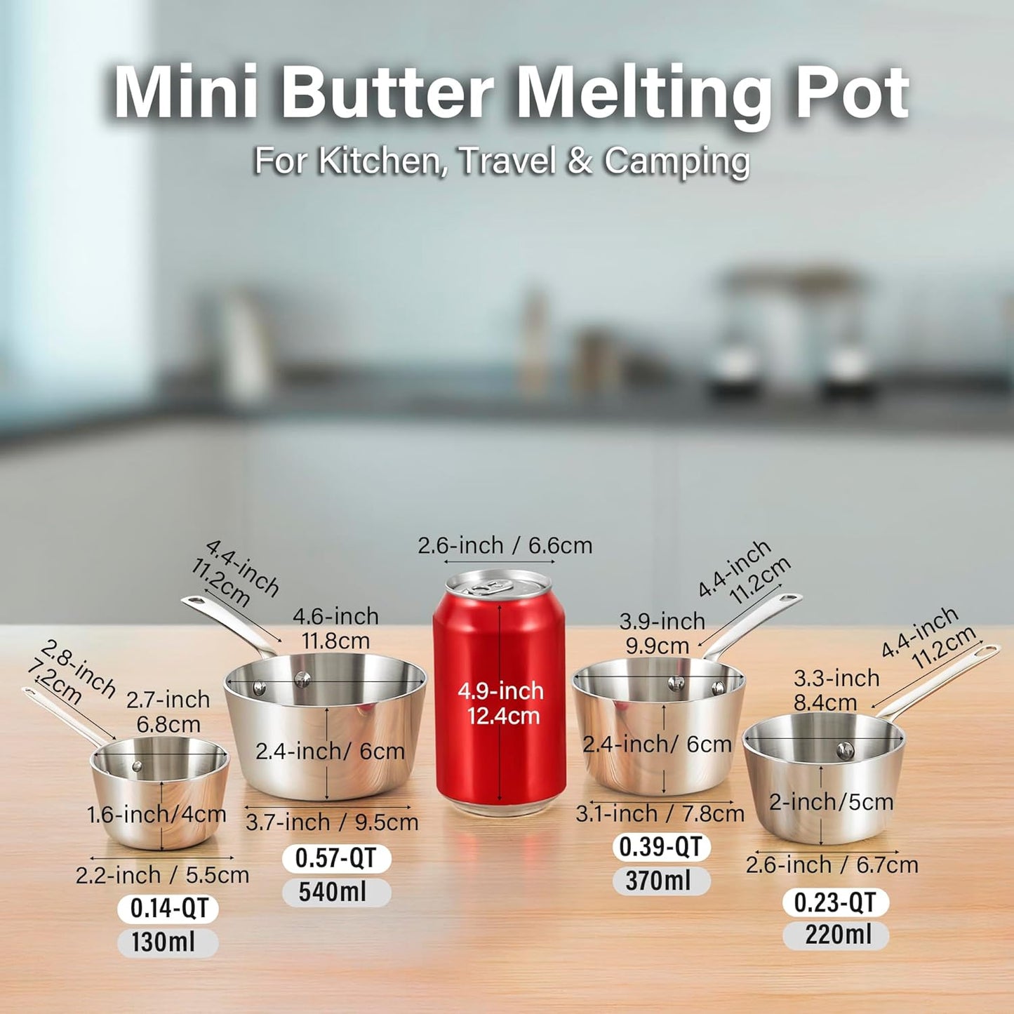 D&M Butter Warmer 0.39 Quart, Multi-Ply Clad Stainless Steel Milk Frother and Chocolate Melting Pot, Small Saucepan for Induction Stovetop, Coffee, Butter, Syrup