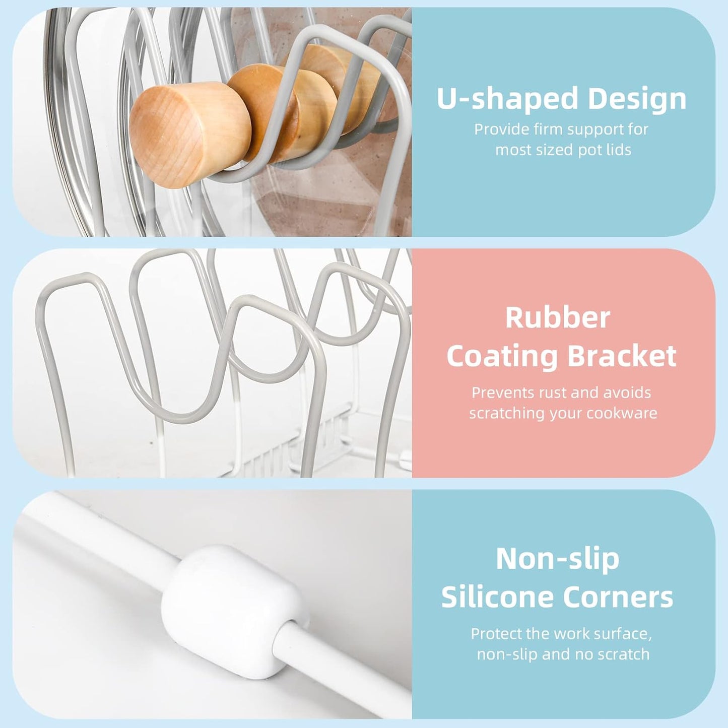 Expandable Pot & Pan Organizer - Cabinet Cookware Rack with 10 Adjustable Compartments & Pot Lid Holder