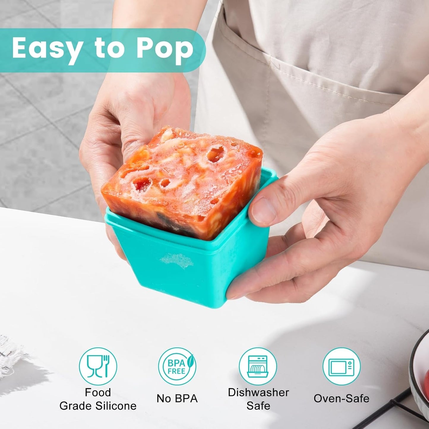 Gemice BPA-Free Silicone Freezer Molds with Base, Individual 8-Pack 1-Cup Portion Soup Cubes Freezer Tray with Lids for Food Storage, Oven & Dishwasher Safe, Silicone Freezer Containers for Meal Prep