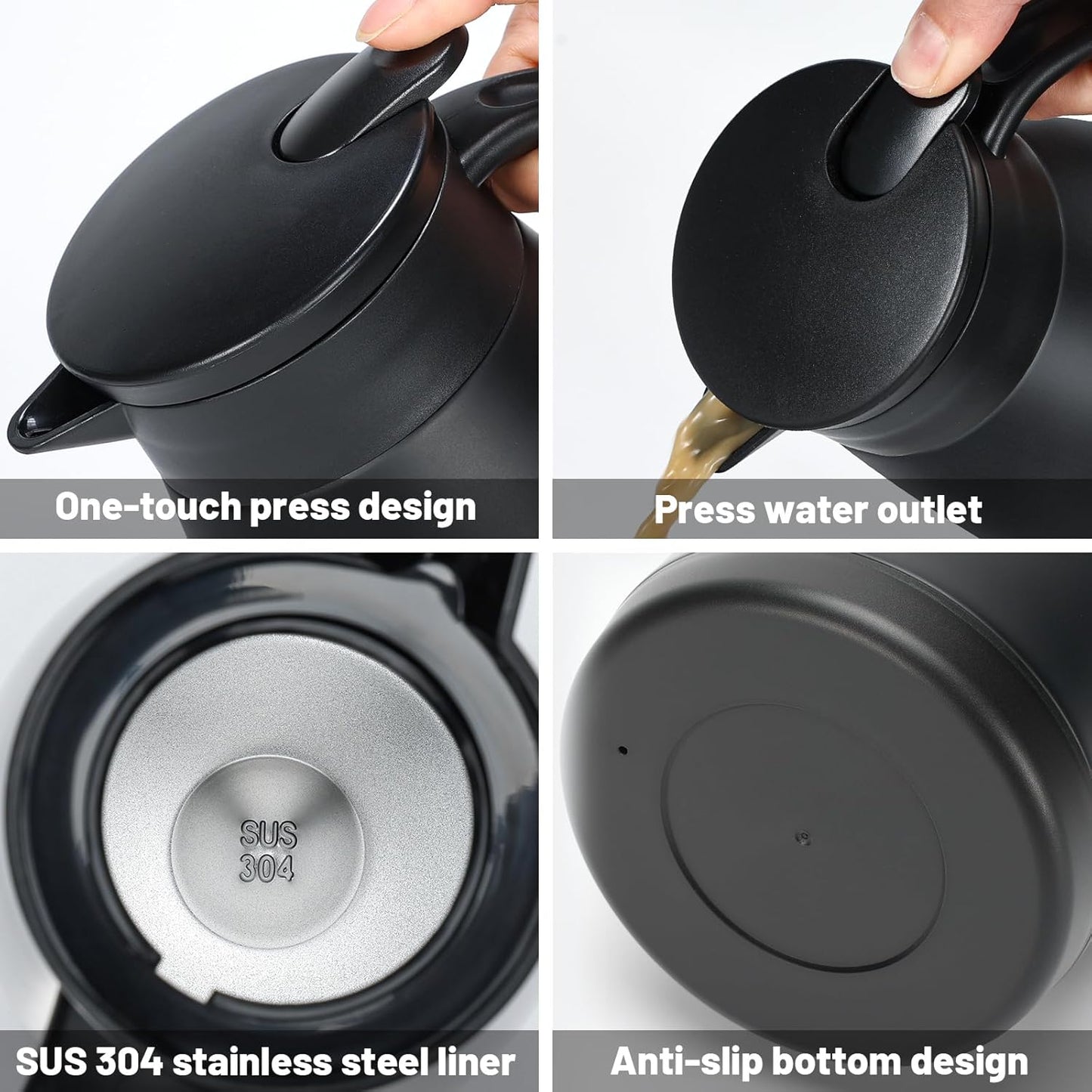 27 Oz Thermal Carafe with Ceramic Liner, 750 ml Insulated Stainless Steel Small Carafe for Keeping Coffee, Tea and Water Hot, Black