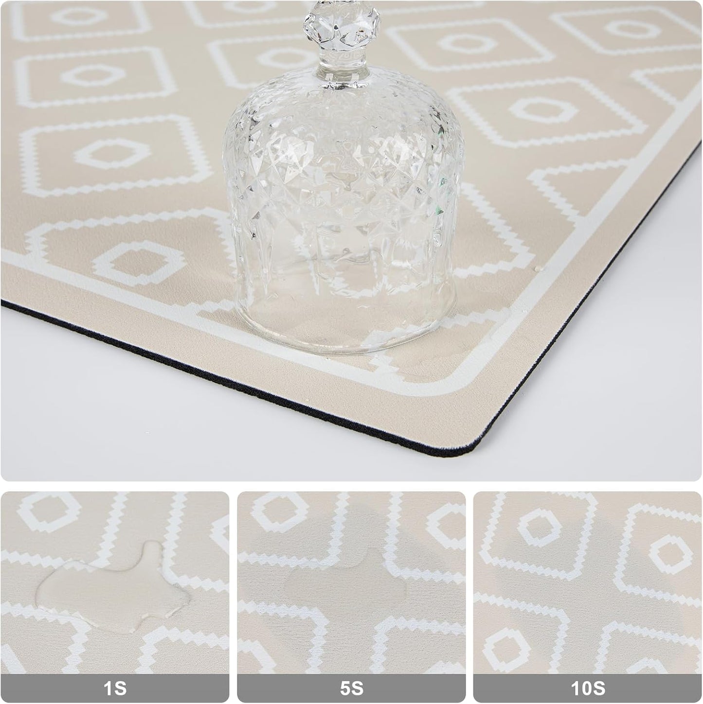 SUEH DESIGN Dish Drying Mat, Absorbent Coffee Mat 19.6 x 11.8 in Quick Dry Kitchen Drying Dish Drain Mat for Kitchen Counter Coffee Bar, Khaki