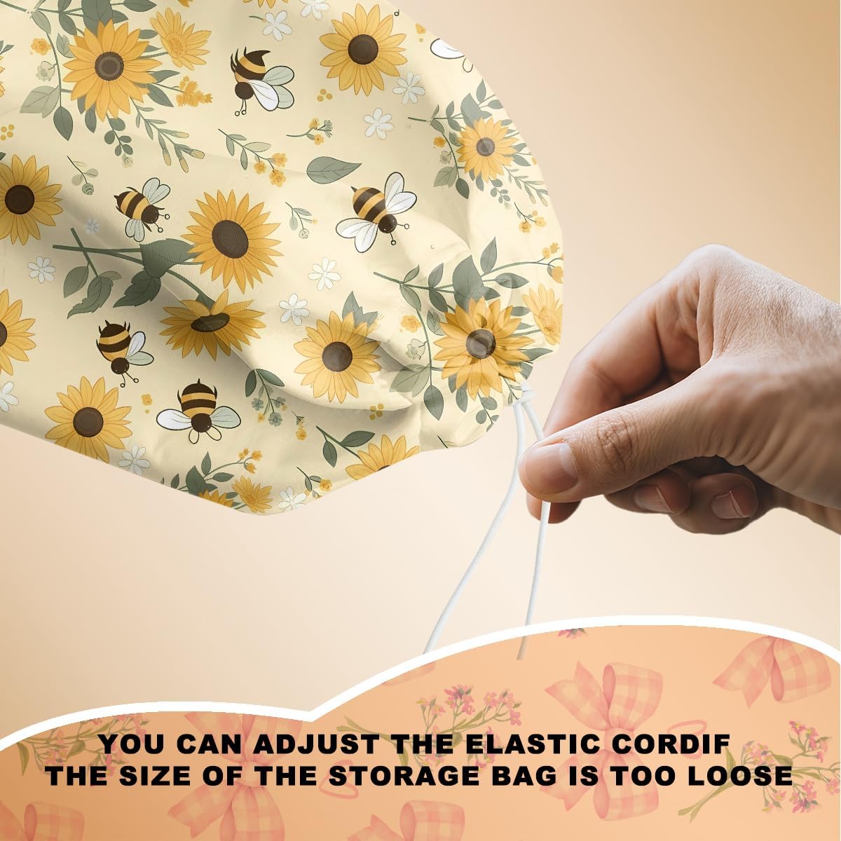 2Pcs Cute Bee Plastic Bag Holder, Wall Mount Grocery Bag Holder for Plastic Bags, Vintage Rustic Sunflower Reusable Grocery Bags Storage Dispenser for Home Kitchen Pantry, Sunflower Gifts for Women