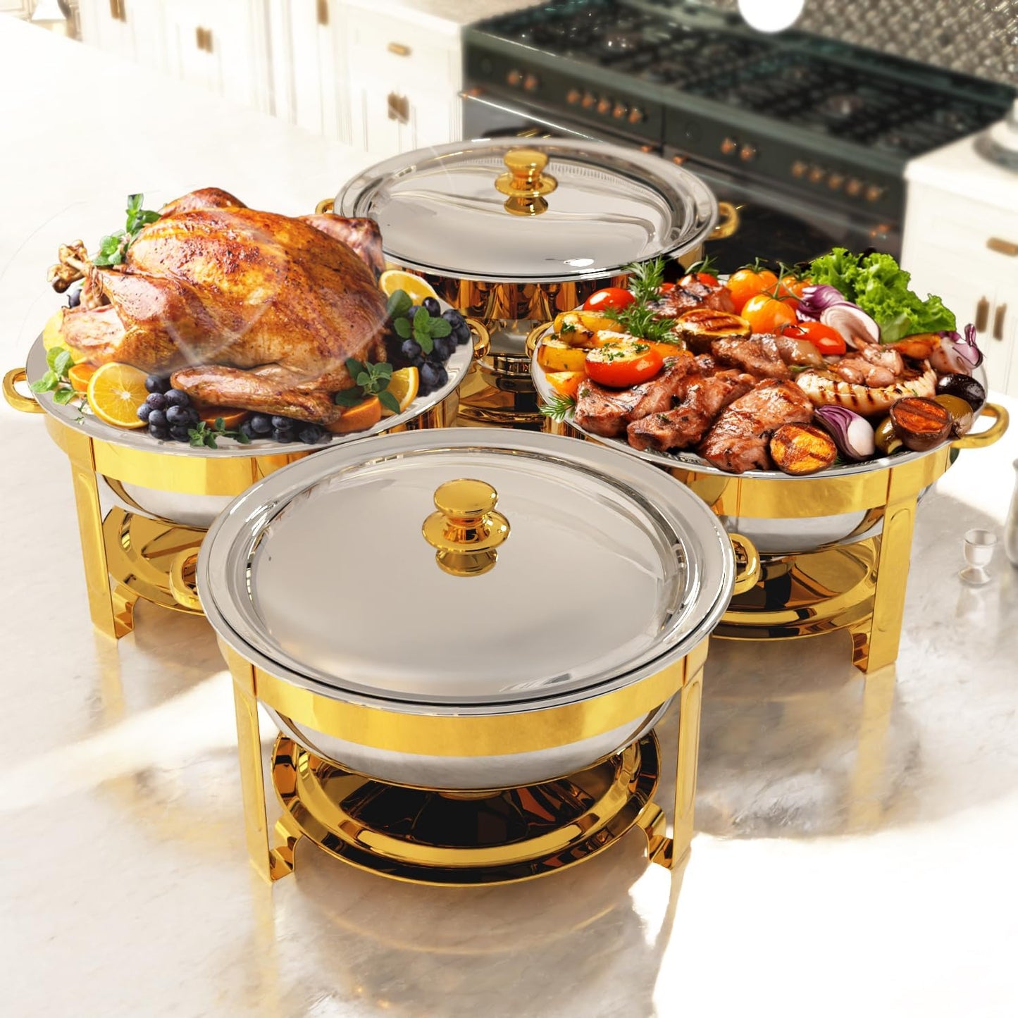 Chafing Dishes Buffet Set 4 Pack 6QT, Stainless Steel Food Warmers for Catering, Parties & Events, Gold and Silver Colors Chafing Dish Buffet Set