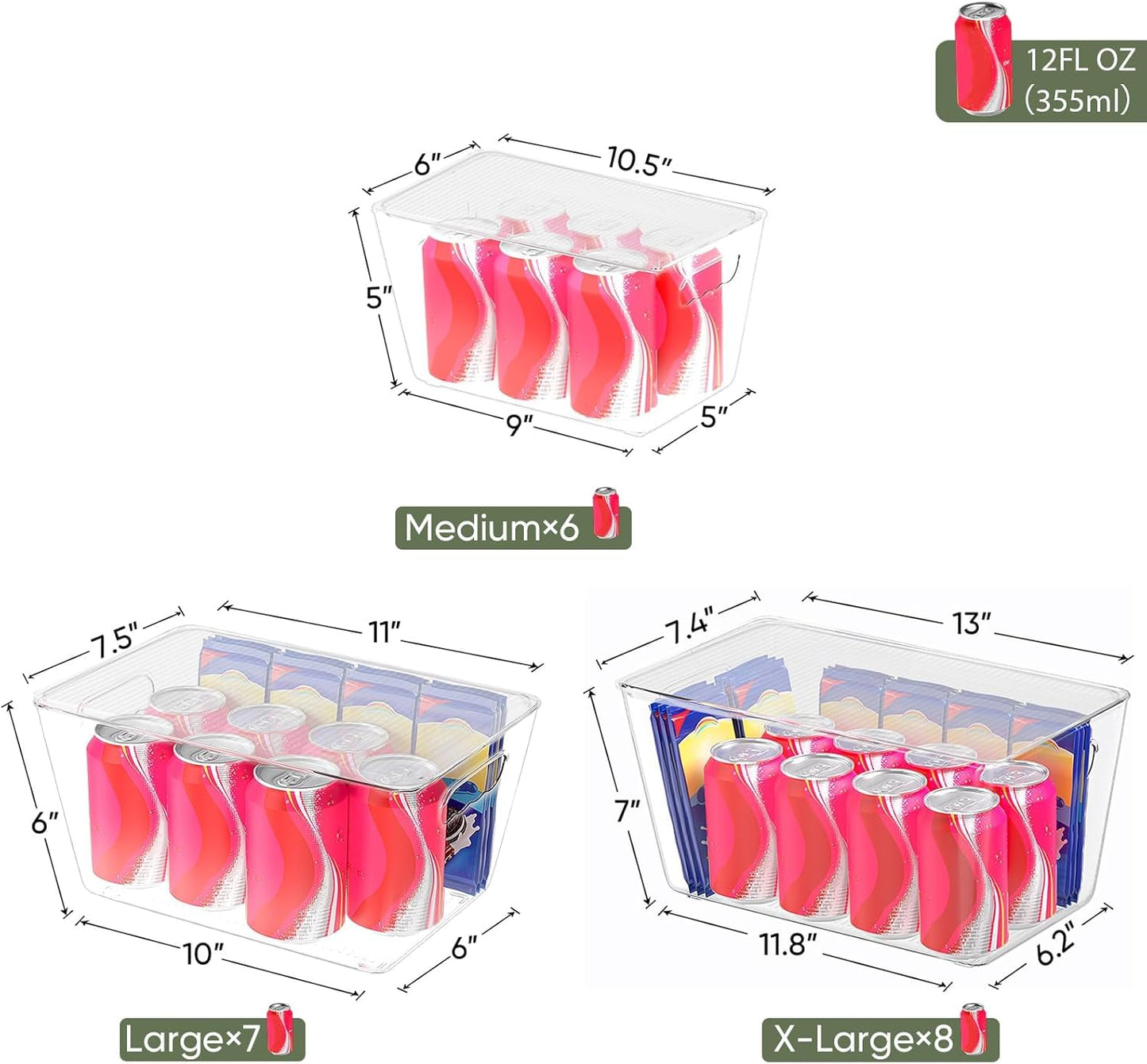 BALEINE Clear Stackable Storage Bins with Lids, Plastic Containers with Handle for Pantry Organizers and Storage, Plastic Bins for Fridge, Kitchen, Bathroom, Cabinet (13x7.4x7, 6PK)