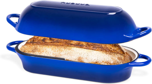 Enamelled Cast Iron Bread Loaf Pot – Dutch Oven For Sourdough Bread Baking – Oven Safe Non Stick Bread Pot – Rectangular, Dark Blue, 34cm x 16cm – by Nuovva