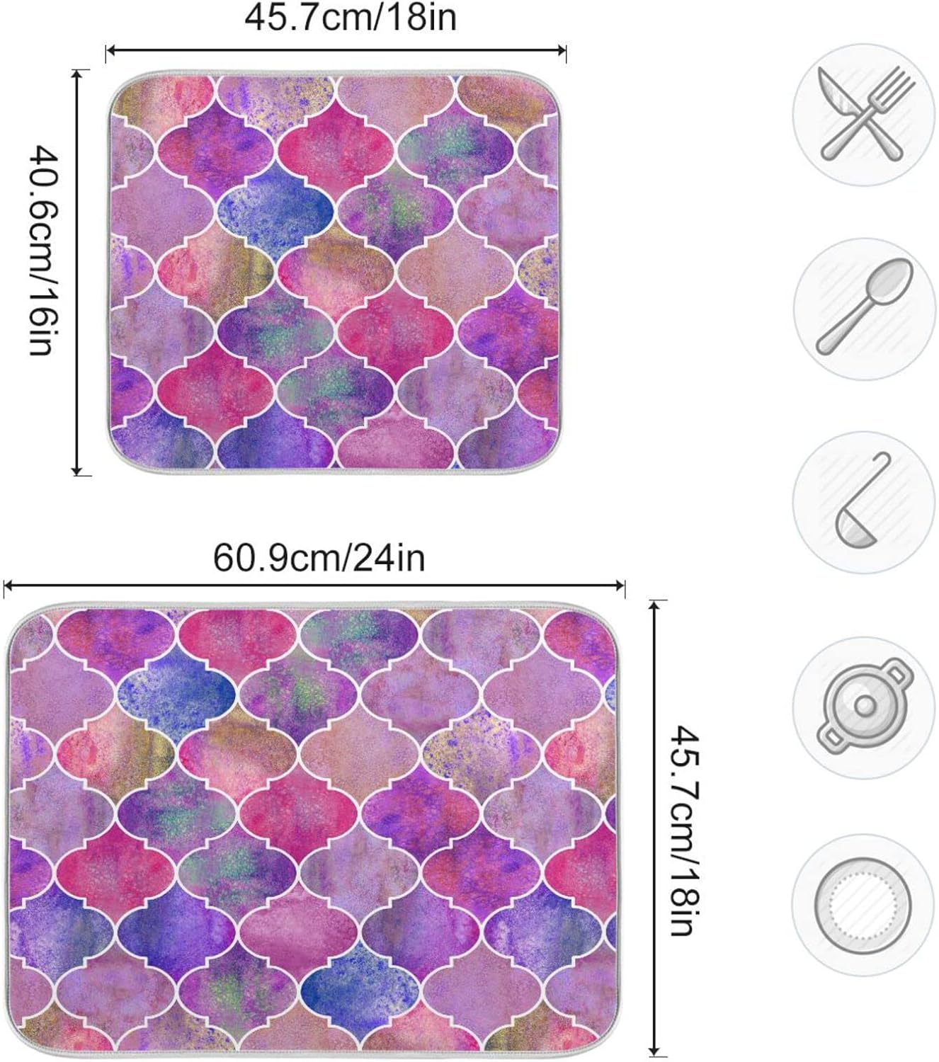 senya Super Absorbent Dish Drying Mat, Microfiber Fast-Drying Dish Mat, 24' x 18', Kitchen Dish Drying Pad, Vintage Decorative Moroccan, 18x24in, (g295080331p523c558s1114)