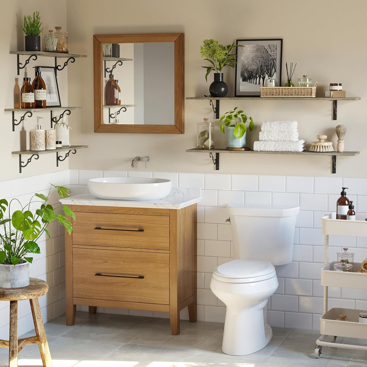 DINZI LVJ Long Wall Shelves, 23.6 Inch Large Floating Shelves Set of 2, Wide Display Shelf Wall Mounted with Brackets, Easy Hanging for Living Room, Toilet, Office, Bedroom, Gray Wash