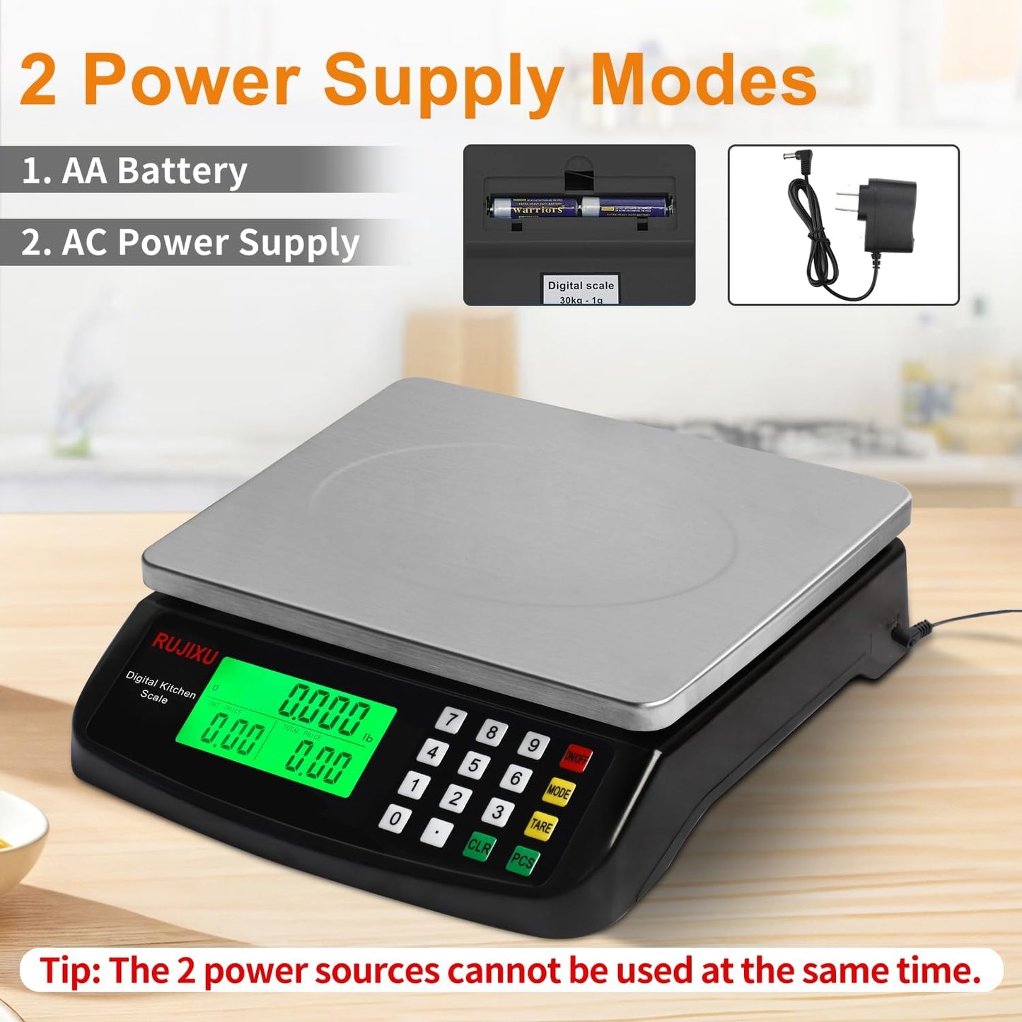 Large Digital Kitchen Scale Black 30kg/66lb Commercial Food Scale Stainless Steel with LCD Display Price Computing Scale for Restaurant Baking Bread Meat Prep Counting Scale for Parts and Coins