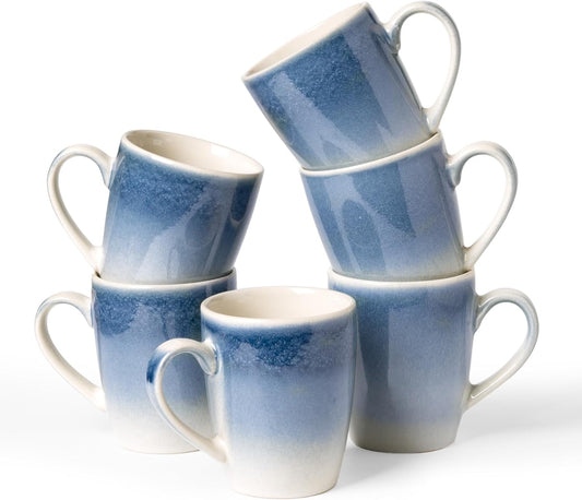 famiware Coffee Mugs Set, 13 oz Mug Set of 6, Stoneware Cups for Latte, Hot Tea, Mocha, Cocoa, Cappuccino, Microwave and Dishwasher Safe, Glacier Series, Azure Blue