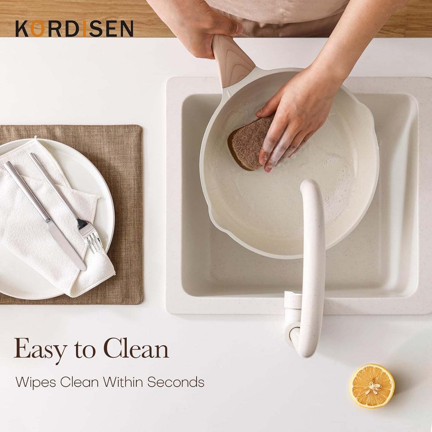 Ceramic Non Stick Frying Pans Skillet with Lid, 9.5 Inch Ceramic Frying Pan Nonstick for Cooking Non Toxic, Healthy Induction Cookware, Heat Resistant Handle, PFOA & PFAS Free