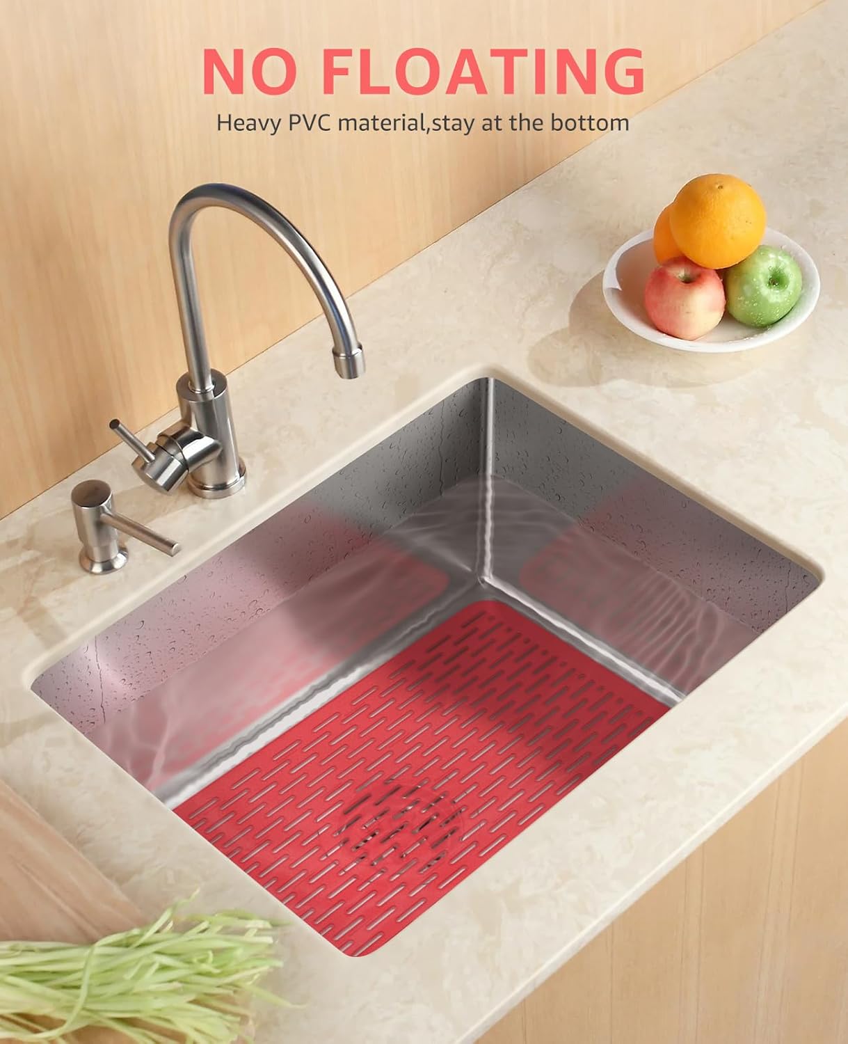 Bligli Mesh Sink Mat, 15.7 x 11.8inch Sink Prtector Mats for Kitchen Sinks, PVC Eco-Friendly Sink Protectors for Bottom of Sink, Fast Draining, Easy Cleaning, Clear Red