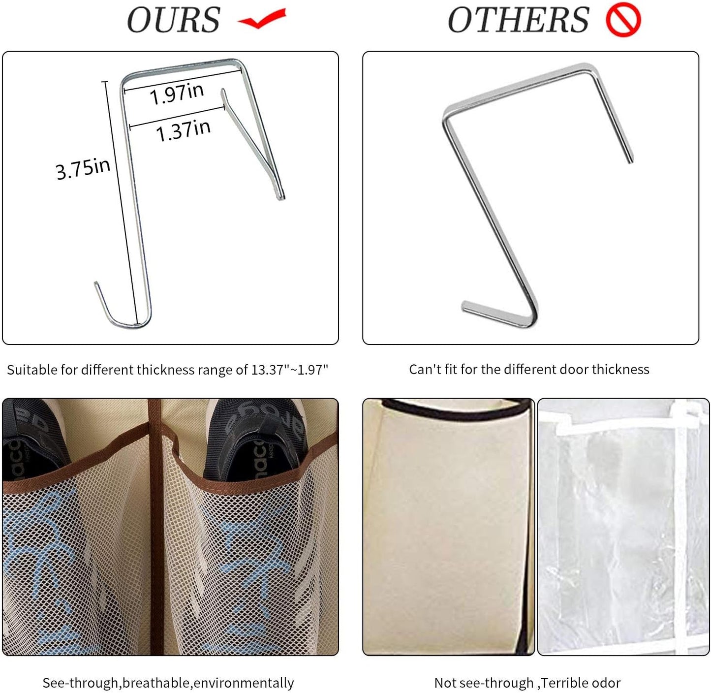 KEEPJOY Over The Door Shoe Organizer,Hanging Shoe Organizer 12 Mesh Pockets Shoe Organizer for Closet,Works Well for Men and Woman Kids Shoes Storage, 57.5×12.6inch(Beige)