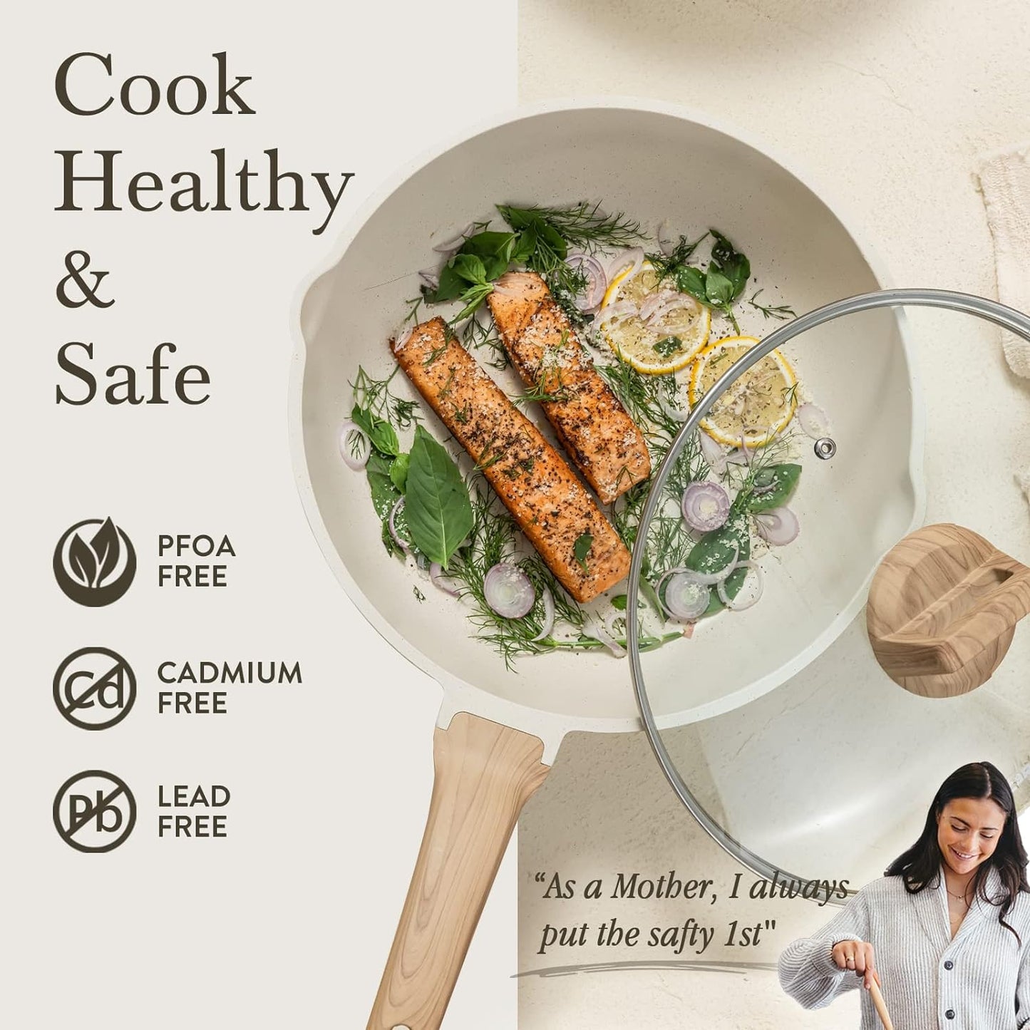 CAROTE 12Inch Nonstick Deep Frying Pan with Lid, 5.5 Qt Jumbo Cooker Saute Pan with Pour Spout, Skillet Induction Cookware, Non Stick Cooking Pan Kitchen Pan PFOA Free, White Granite