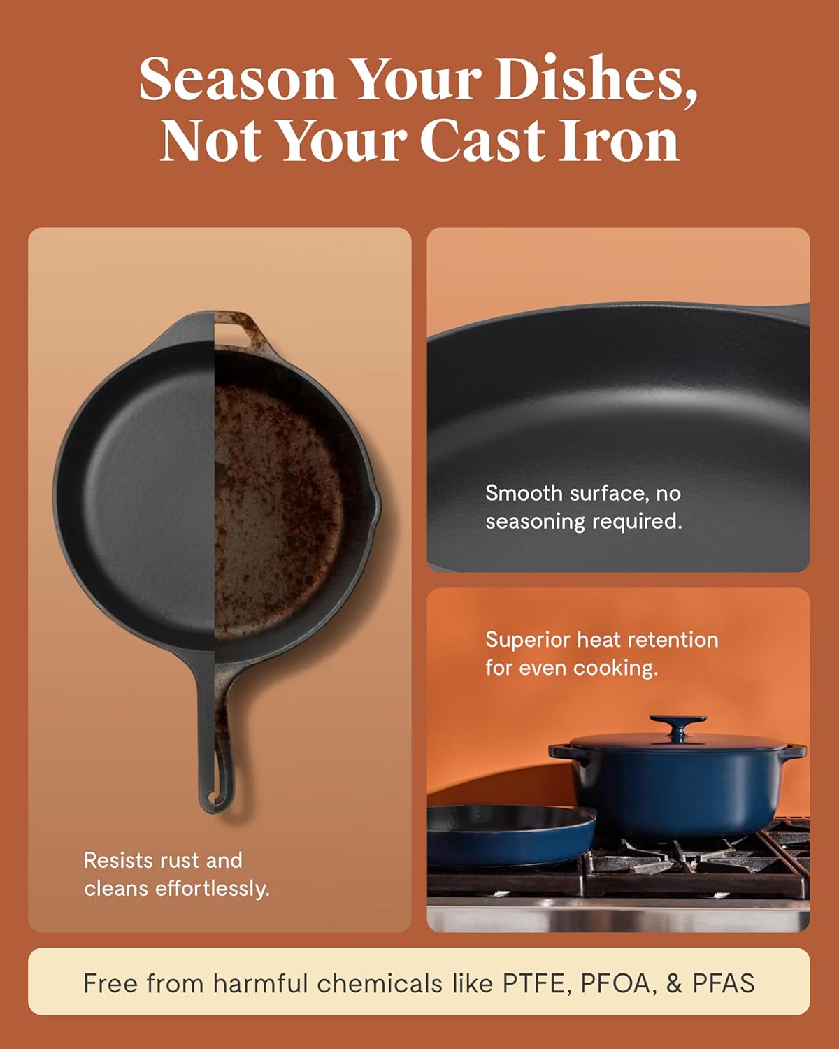 Caraway Enameled Cast Iron Dutch Oven - 8qt Dutch Oven With Lid - 3 Layer Enamel Coating - No Seasoning Required - Compatible With All Stovetops - Oven Safe - No Forever Chemicals - Gray