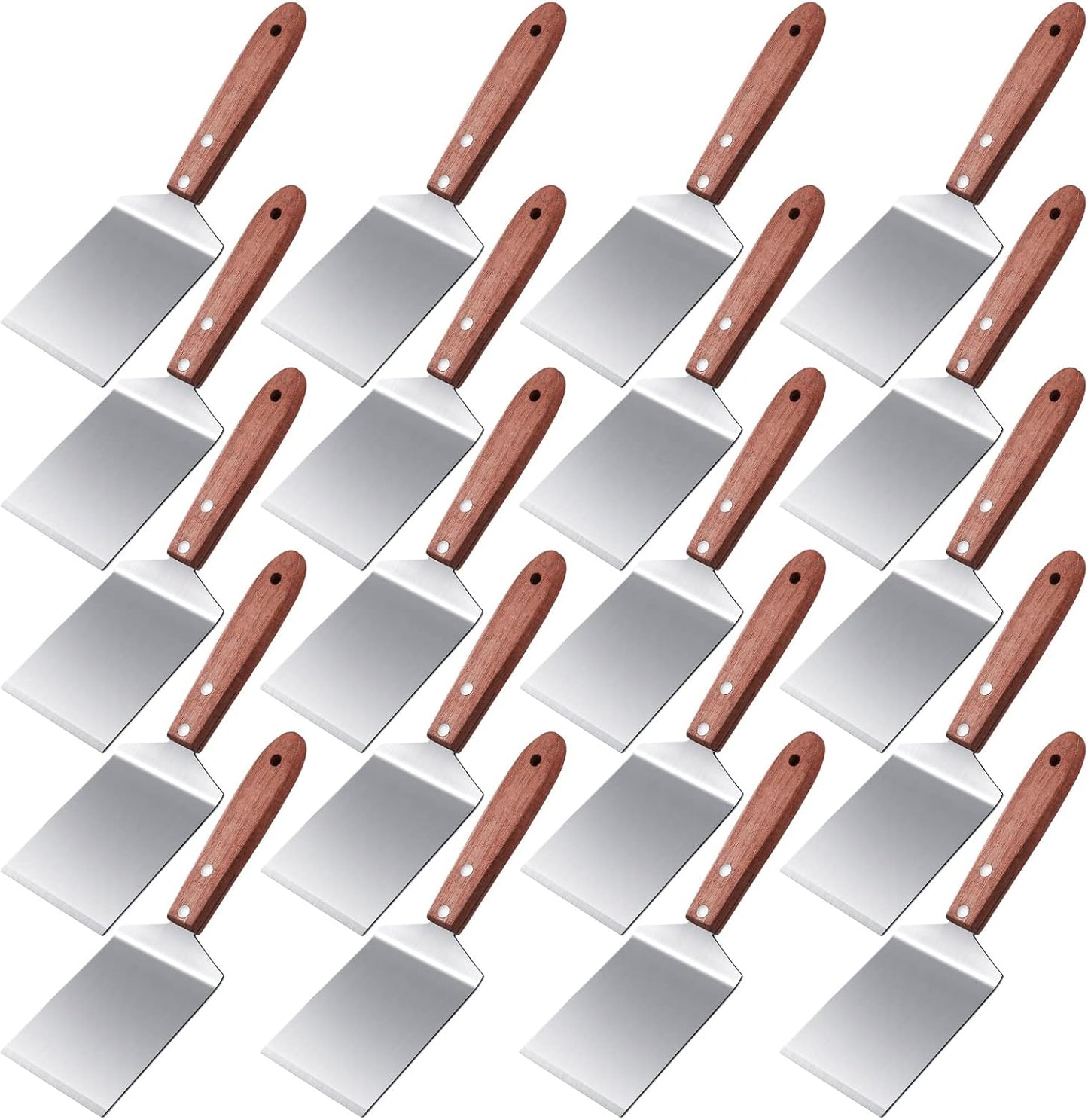 BBTO 20 Pcs Small Brownie Cookie Pizza Spatula Pie Server Stainless Steel Cake Serving Spatula Baking Triangular Spade Wood Handle Shovel for Desserts Pizza Pie Cake Biscuit(Brown)
